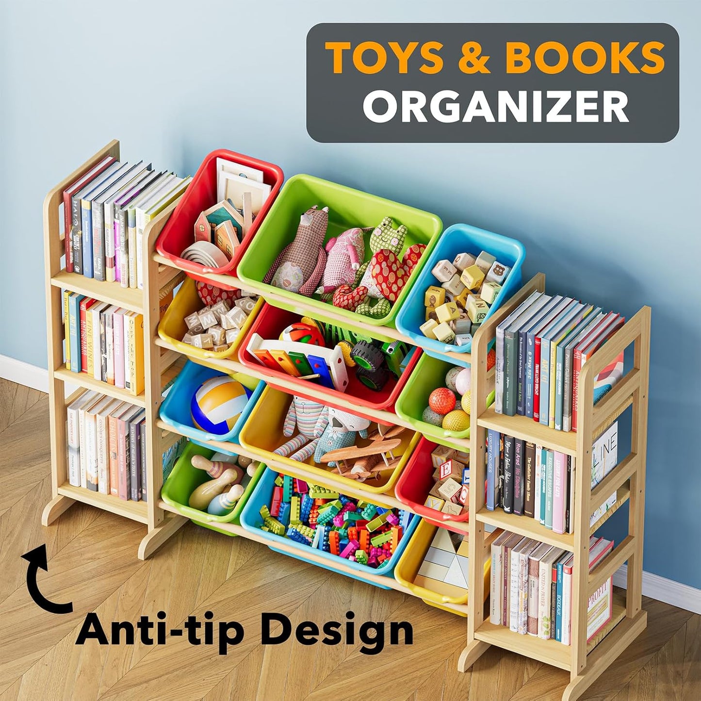 SpaceAid Toy Storage Organizer with 6 Shelves and 12 Bins, Toy Organizers Storage Bookshelf, Kids Bin Shelf Toys Box Bookcase for Bedroom Playroom Organization Room Decor, Multi-Colored