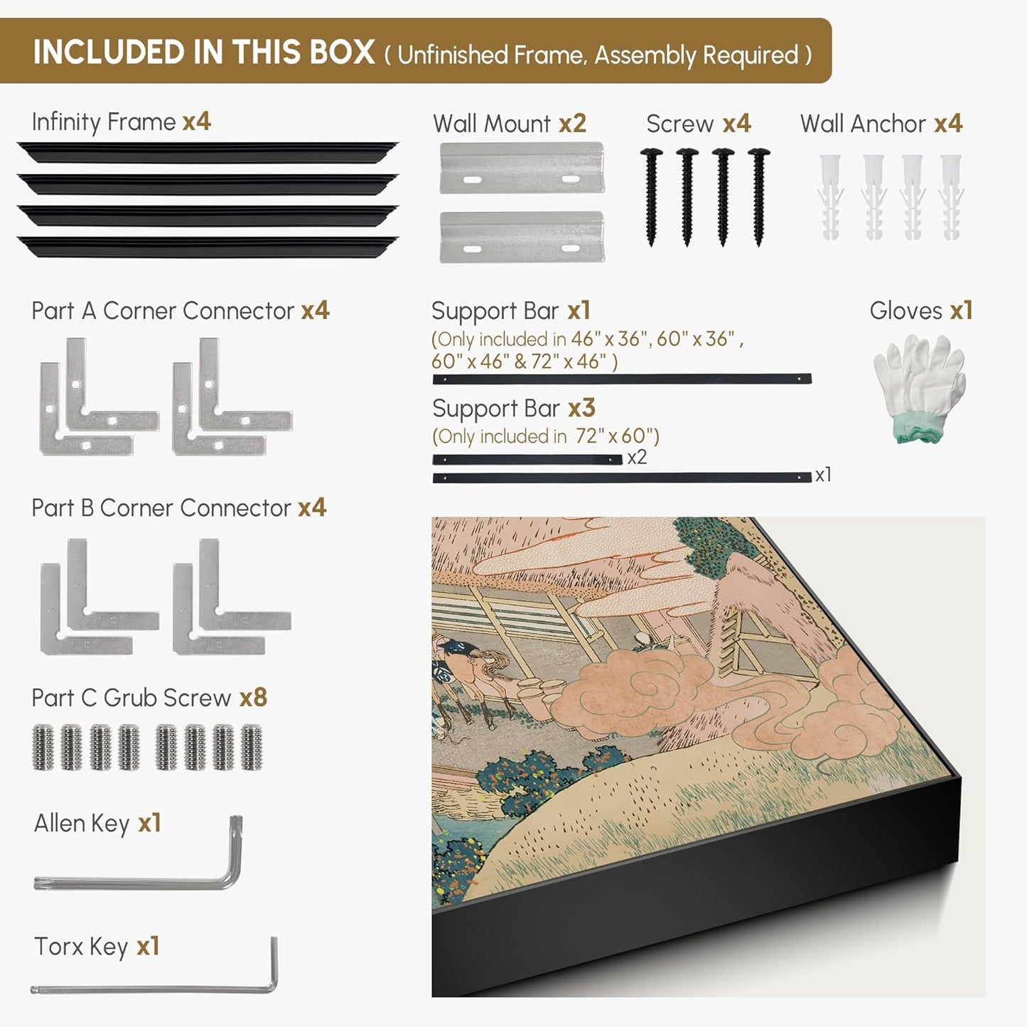 SIGNWIN 36"x46" Extra Large Framed Wall Art Japanese Ukiyo-e Landscape, Timeless Mt. Fuji Scene for Zen-Inspired or Asian-Style Interiors for Home Living Room Bedroom Decor (Frame Assembly Required)