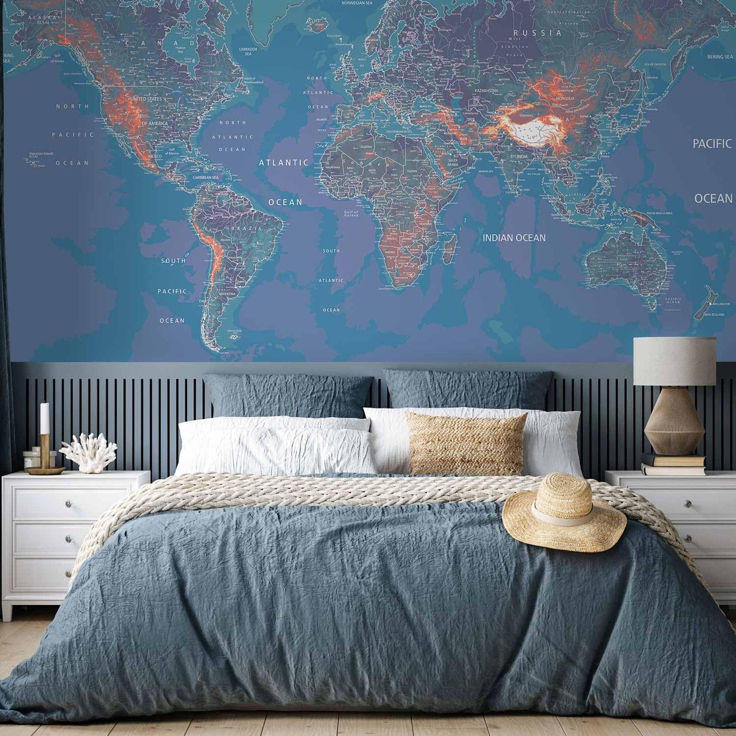 artgeist Wall Mural World Map 173x124 in - Peel and Stick Self-Adhesive Wallpaper Removable Large Sticker Foil Wall Decor Print Picture Image Design Map of The World k-A-0061-a-d