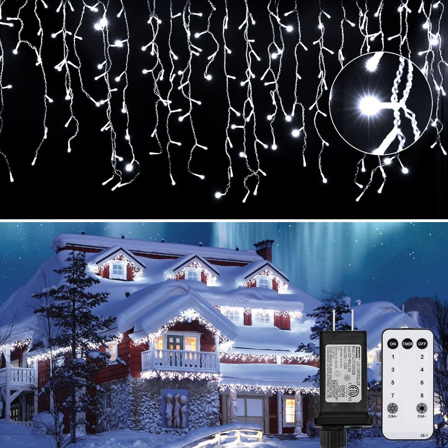 Icicle Lights Outdoor, 40Ft White Christmas Lights with 81 Drops and 432 LED Icicle Drops, Remote and Timer Controlled, Perfect for House Eaves and Wedding Decor, Pure White