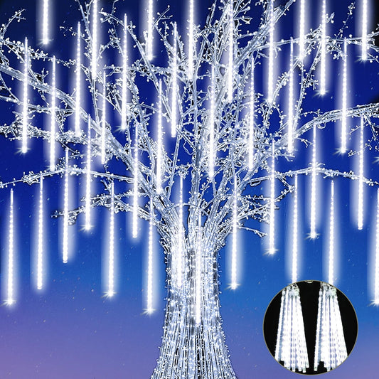 【2 Pack】 Christmas Lights Meteor Shower Rain Lights 20inch, Totally 20 Tube 720 LEDs Icicle Lights Outdoor Raindrop Lights for Xmas Halloween Wedding Party Tree Holiday Decoration, White