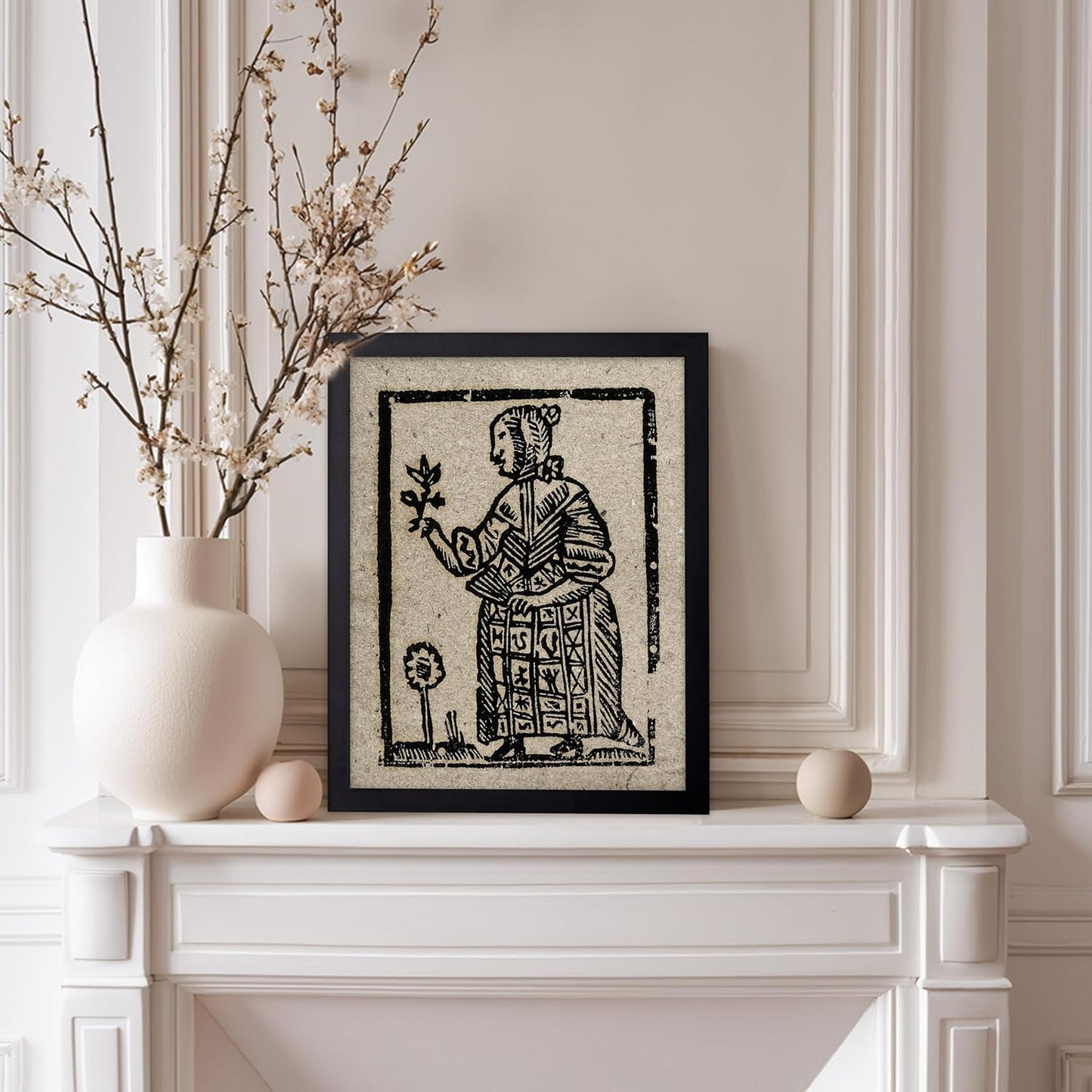 Poster Master Vintage Woodcut Poster - Retro Medieval Print - Gift for Gothic, Horror Fan - Witch Holding a Plant, Magic, Spell, Herbalist - Wall Decor for Bedroom, Dorm, 11x14 Black Framed