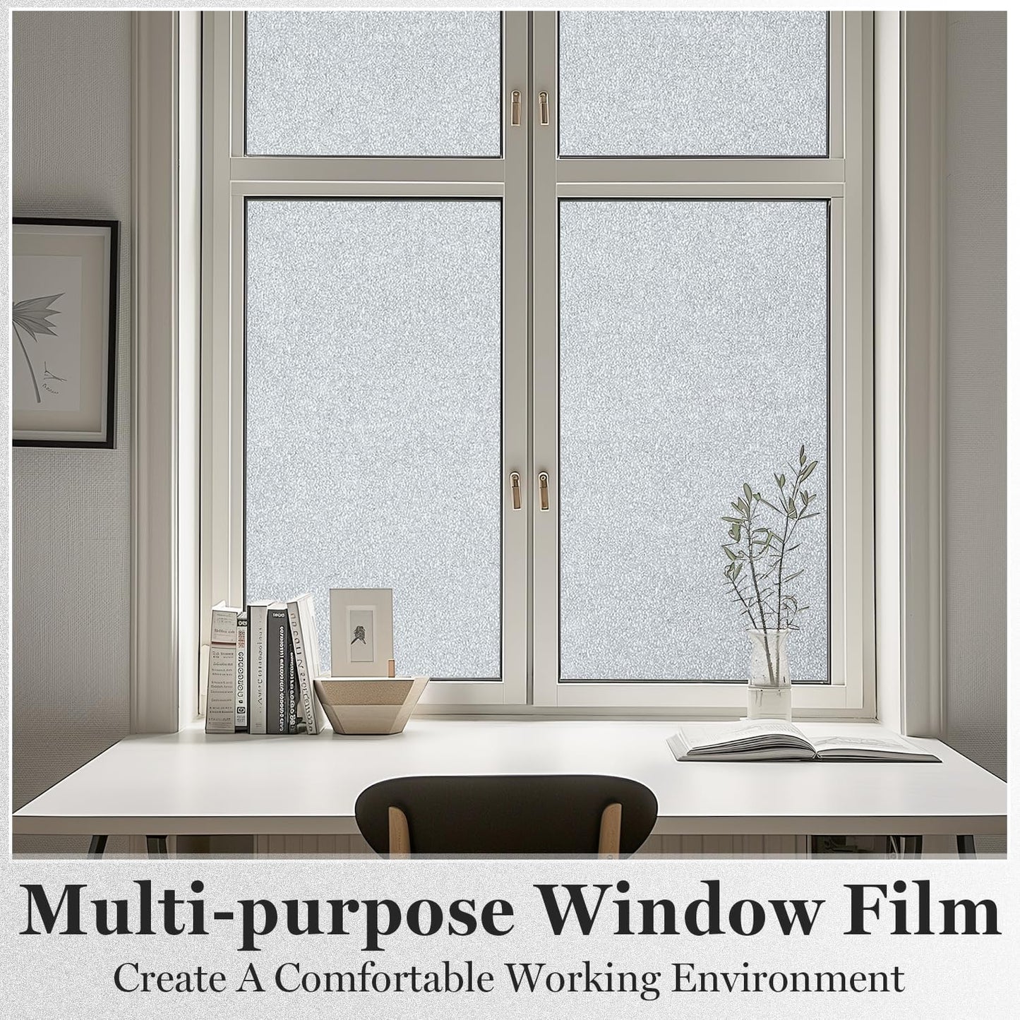 DUOFIRE Window Privacy Film, Sparkling Frosted Glass Window Film, UV Blocking Non-Adhesive Static Cling Windows Clings, No Glue Removable Windows Coverings for Home Office Bathroom, 35.4 X 78.7 inch