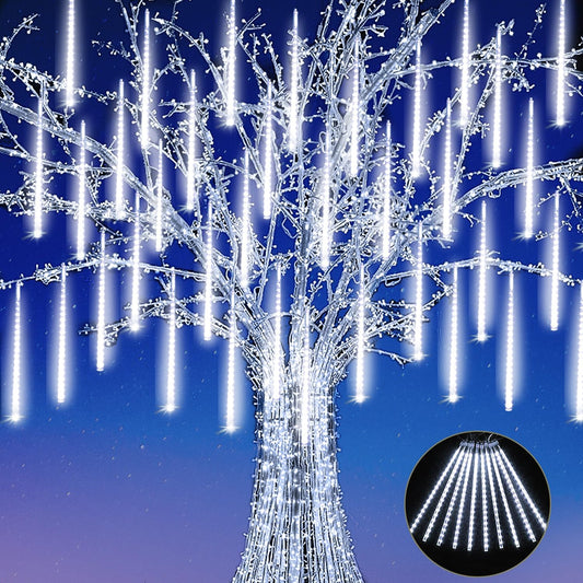 Christmas Meteor Shower Rain Lights, 10 Tube 12 Inch 240 LEDs Icicle Outdoor Raindrop for Xmas Halloween Wedding Party Tree Holiday Decoration, White