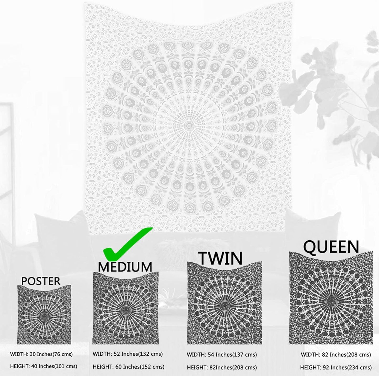 raajsee Turquoise Blue Tapestry- Tapestrys Mandala Wall Hanging- Hippie Tapestry For Bedroom Aesthetic-Size Medium (52x60 Inches / 132x152 Cms)