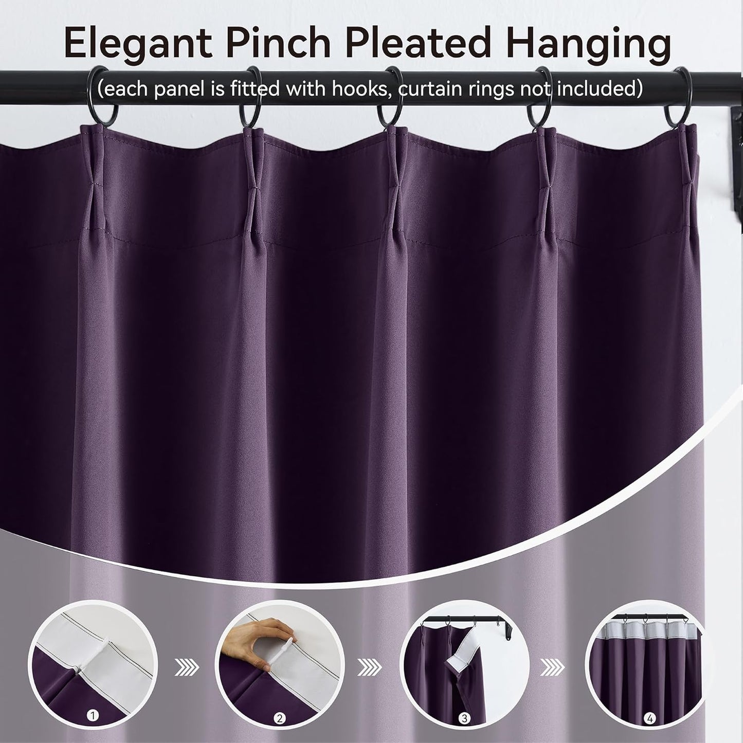 KangBang Purple Curtains Room Darkening Luxury Modern Decor for Living Room, Pinch Pleated Privacy Assured Window Curtains for Locker Room Office with Hooks(Royal Purple,40x96 Inch,2 Panels)