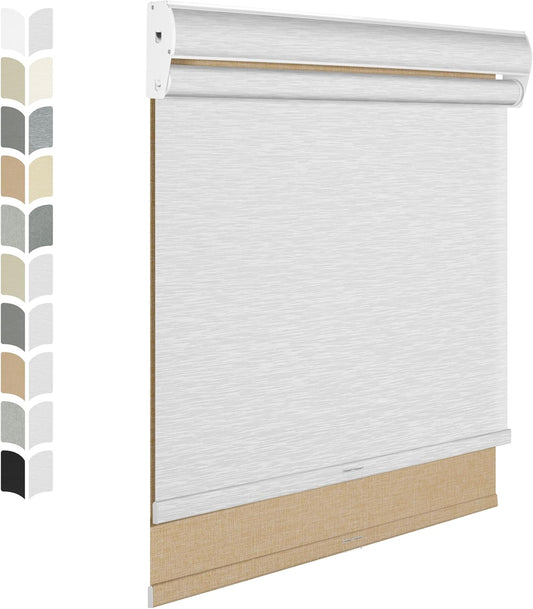BERISSA Cordless Dual Roller Shades with Cassette Valance,Double Window Shades Blackout and Light Filtering Shades,Day and Night Roller Shades for Home Office Door.Linen Beige and White.32 W x 44" H