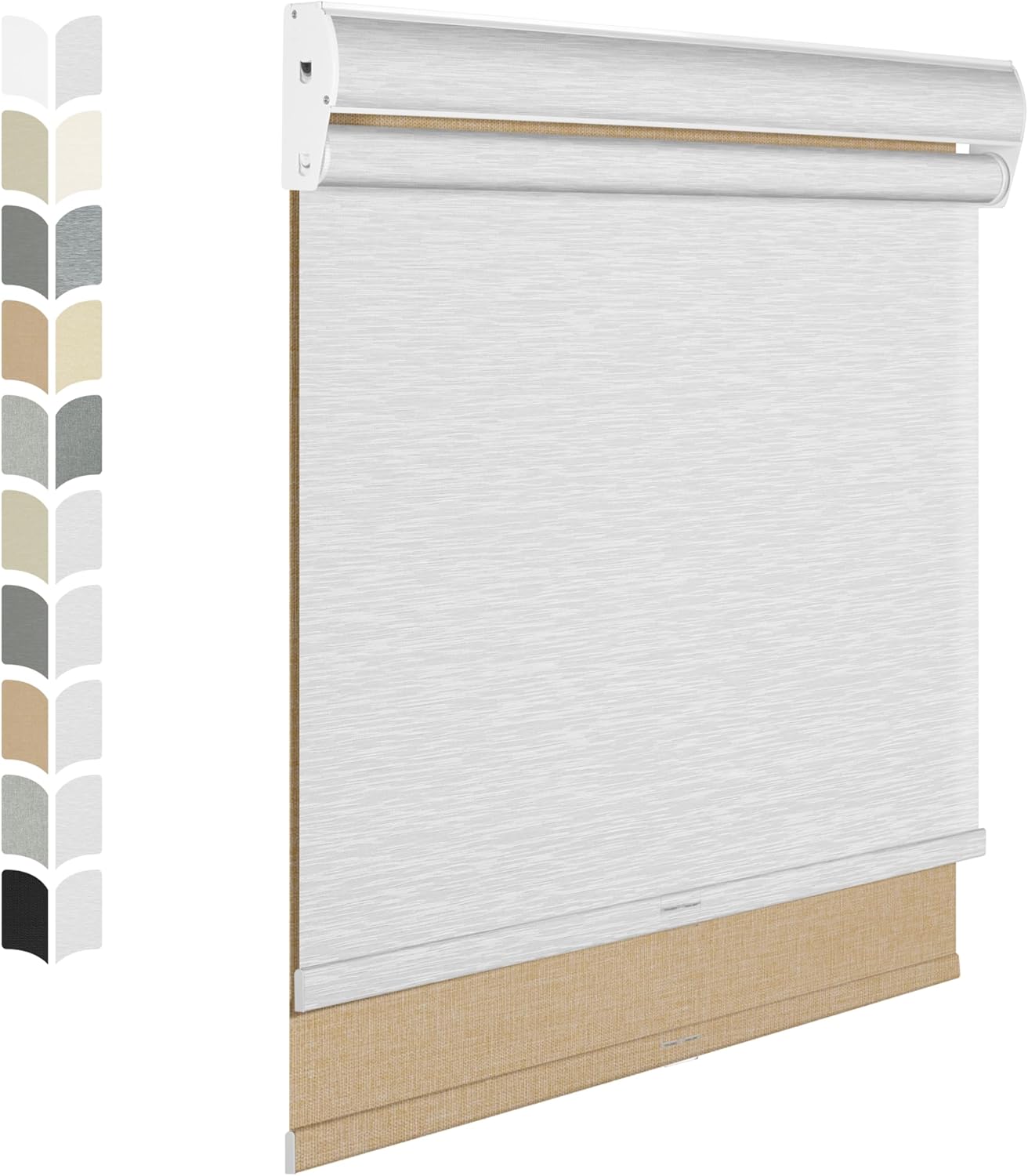 BERISSA Cordless Dual Roller Shades With Cassette Valance, Blackout and Light Filtering, Day and Night for Home Office Door - Linen Beige and White, 53 W x 36" H