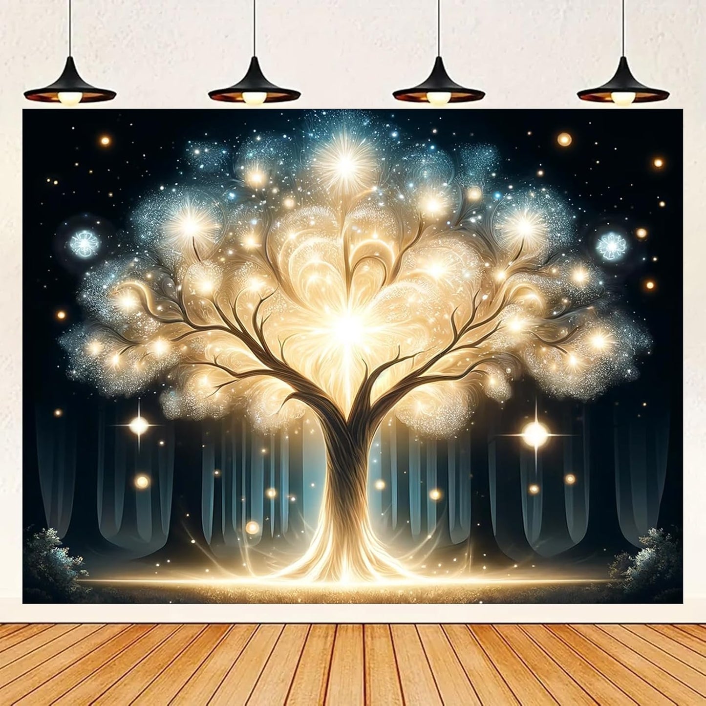 BlissYard Glowing Spirit Tree UV Black Light Tapestry 78x59 Inches Art Color Neon Light Background Bedroom Living Room Wall Party Decoration Fantasy Magical Forest Luminous Tree of Life Backdrop