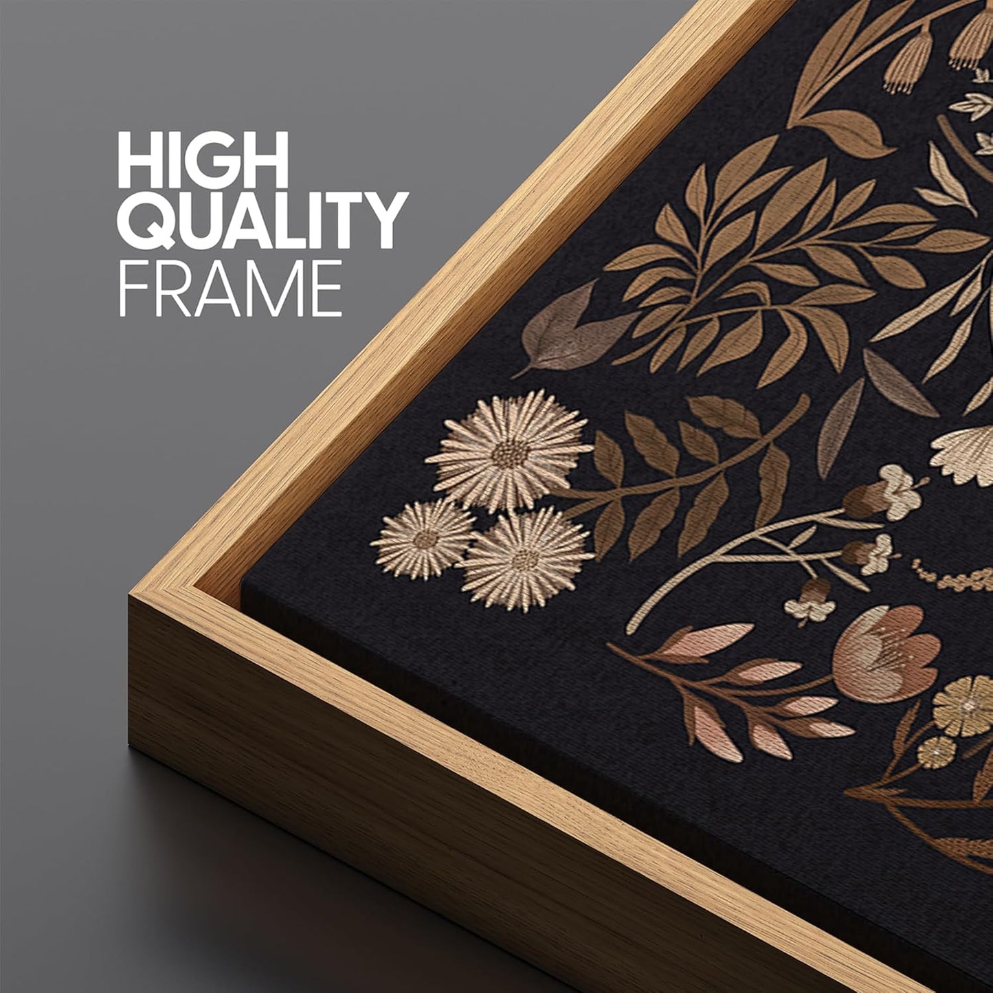 MUDECOR Extra Large Framed Canvas Print Wall Art Botanical Elegance Dark Floral Illustrations Antique Retro Fine Art Illustrations Decorative Colorful for Bedroom - 60"x30"