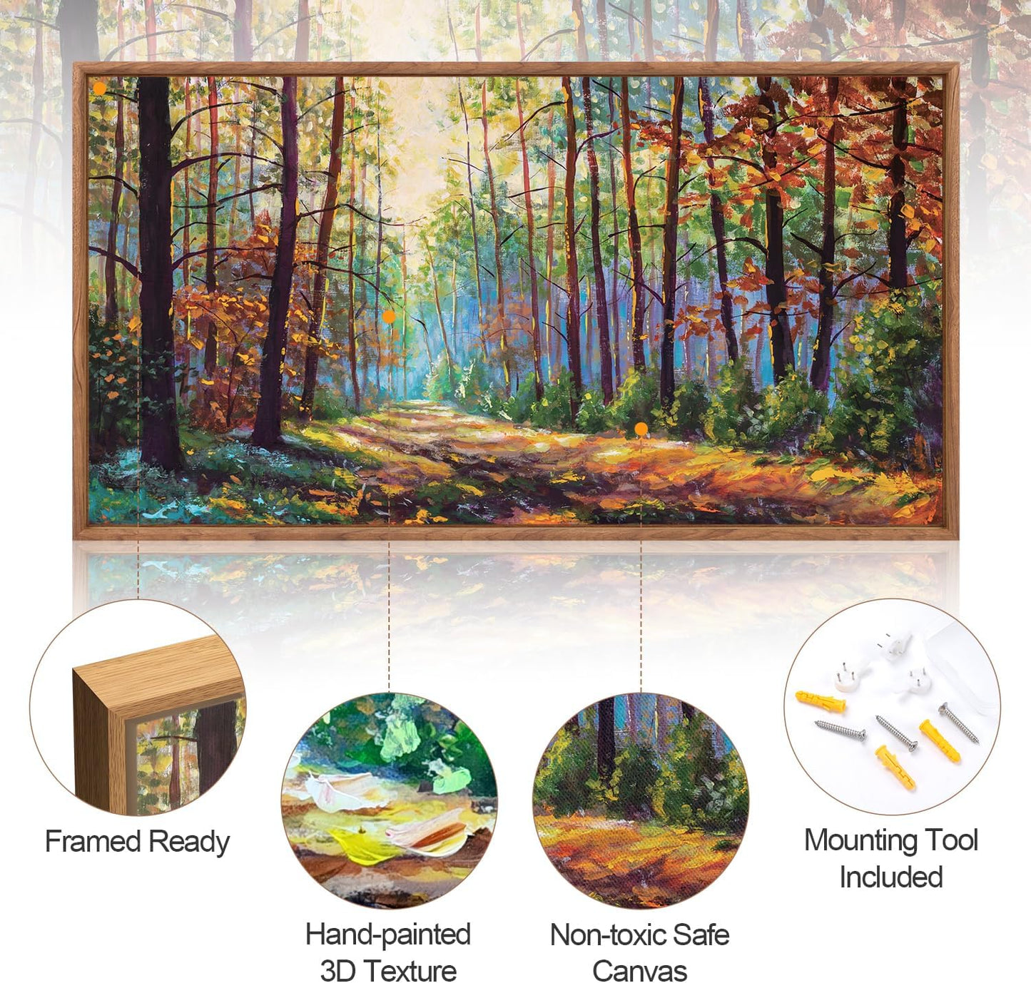 Aurlan Forest Landscape Hand Painted Framed Wall Decor(40"x20"), Large Abstract Birch Tree 3D Textured Oil Painting on Canvas Artwork, Modern Nature Plant Wall Art for Office Living Room Bedroom