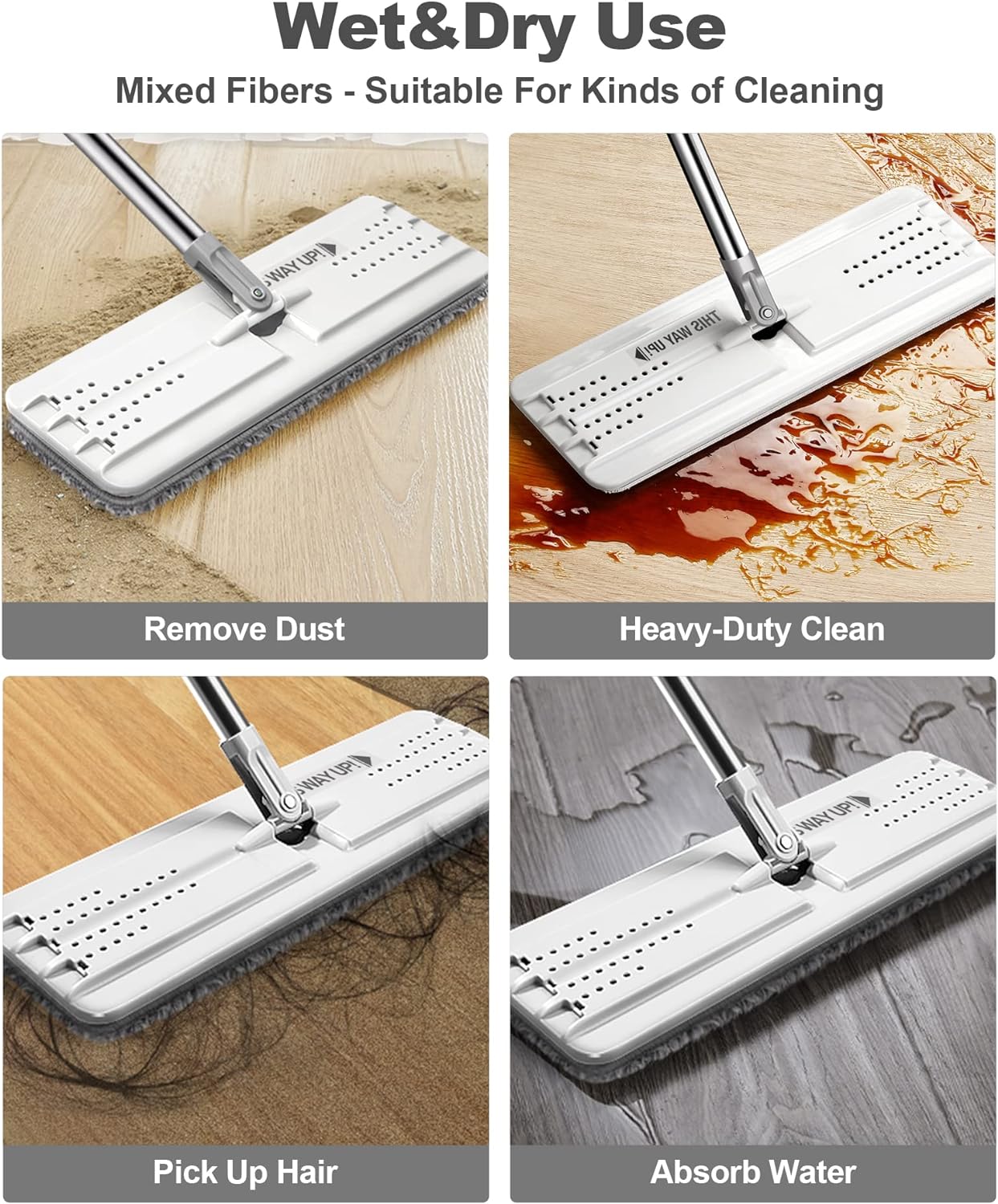 JOYMOOP Flat Mop Pads, Microfiber Mop Cleaning Pads, Washable Pads, Pads Replacement for JOYMOOP Flat Mop or Mop Bucket Set, Pack of 50 Refills 13inch - Grey and Stripe