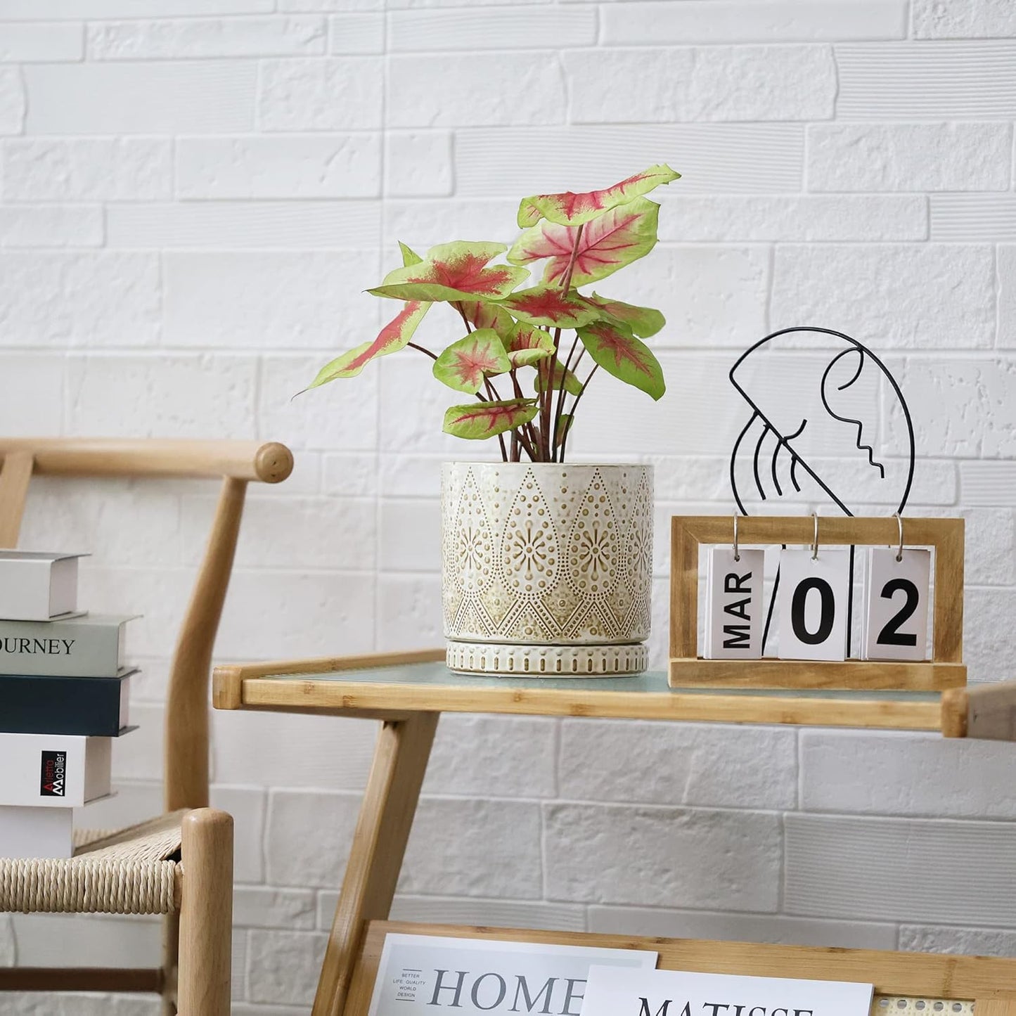 6 Inch Indoor Plant Pots with Drainage Holes and Saucers, Ceramic Planter for Plants, Flower Pot - Set of 2