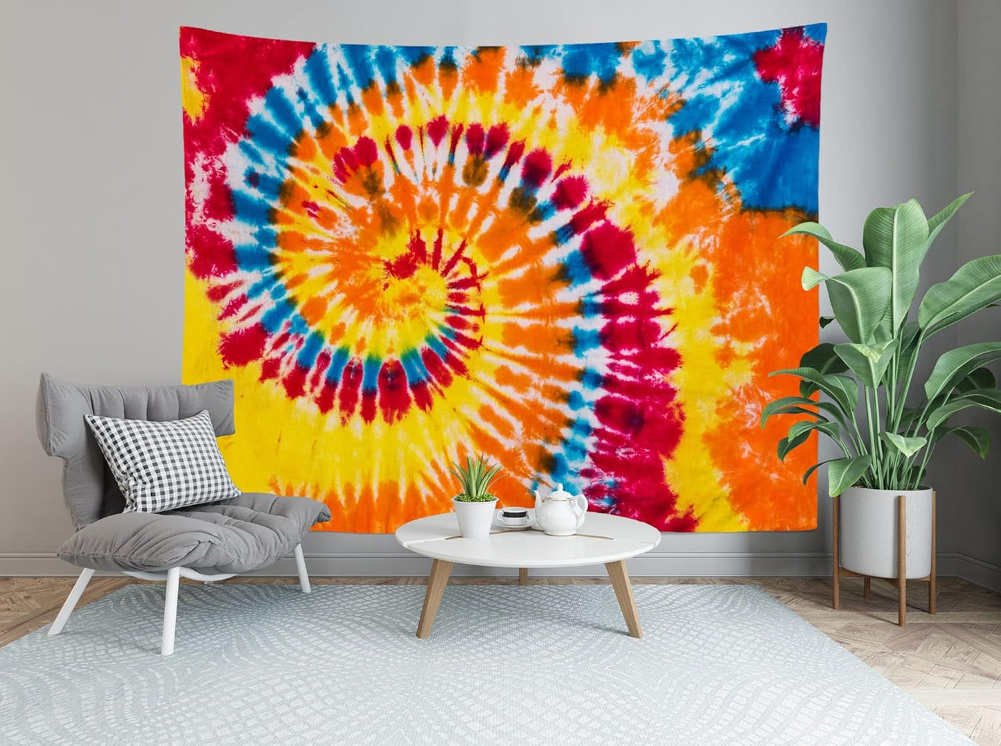 Loccor 5x3ft Tie Dye Tapestry Red Yellow Orange Blue Swirl Vortex Psychedelic Abstract Tapestry Bedroom Living Room College Hippie Bohemian Wall Hanging （Pattern Painted on Polyester Fabric）