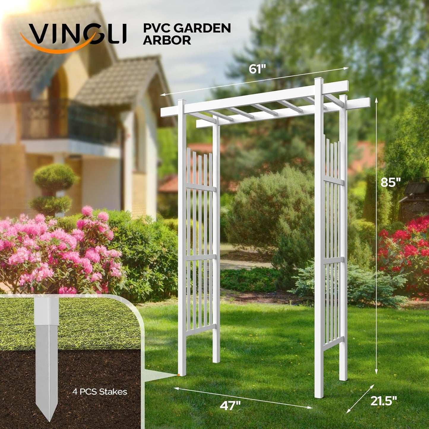 VINGLI Garden Arbor, PVC Wedding Arch for Ceremony Party, Garden Trellis for Climbing Plants Outdoor, Arch Backdrop Stand for Garden, Backyard, Lawn, Wedding