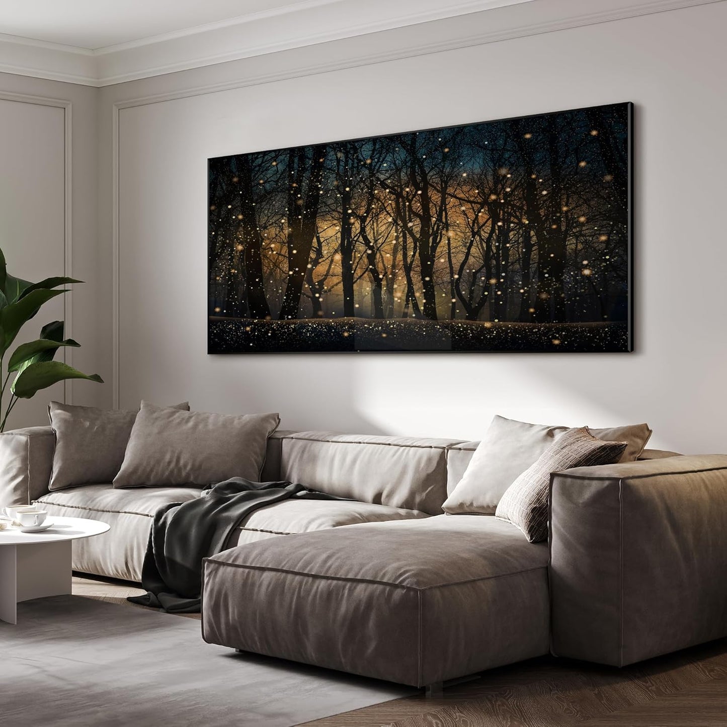 SIGNWIN 36"x72" Extra Large Framed Wall Art Magical Firefly Night Forest, Enchanted Woodland Scene for Home Living Room Bedroom Decor (Frame Assembly Required)