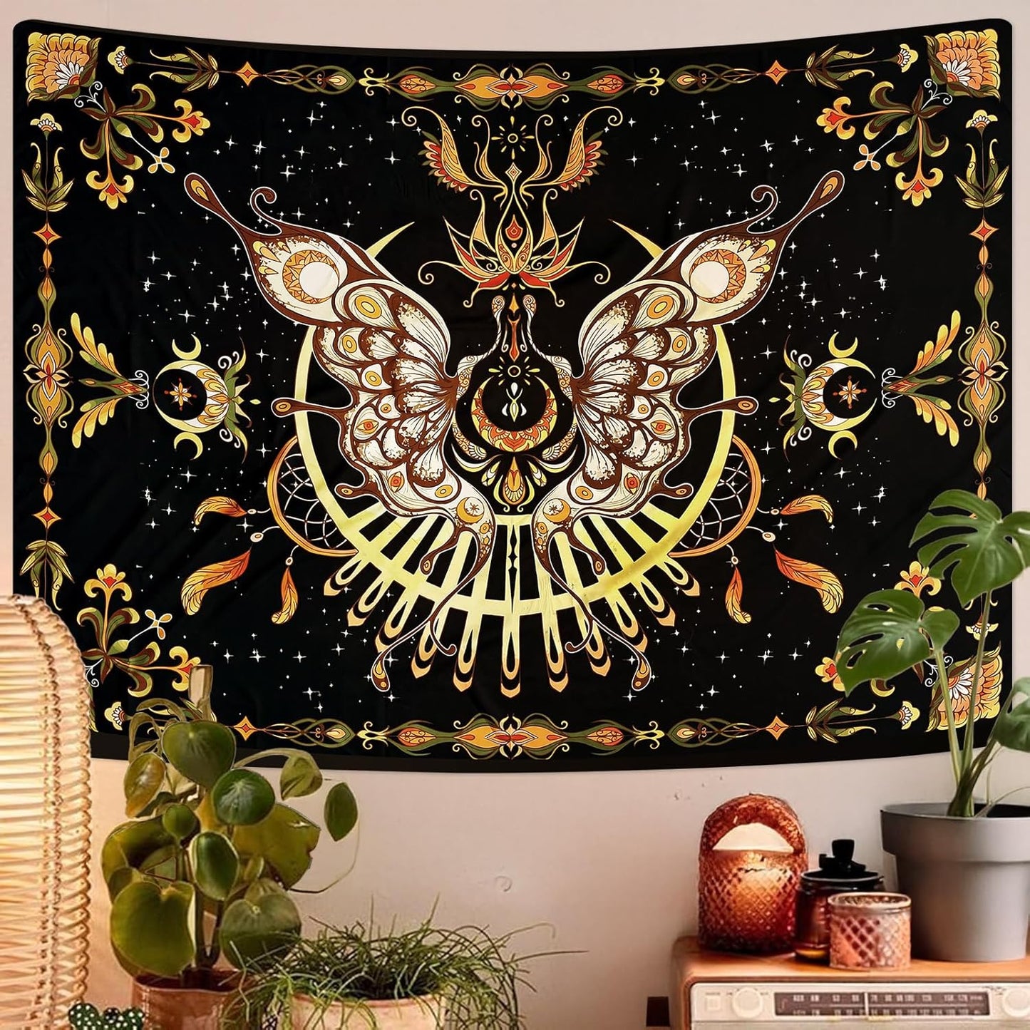 CHDGDHC Butterfly Tapestry - Moth Wall Hanging, UV Resistant, Waterproof, Machine Washable, Lightweight, Psychedelic Bedroom Aesthetic Decor for Bedroom, Living Room, Yoga Room - 60x44 Inch