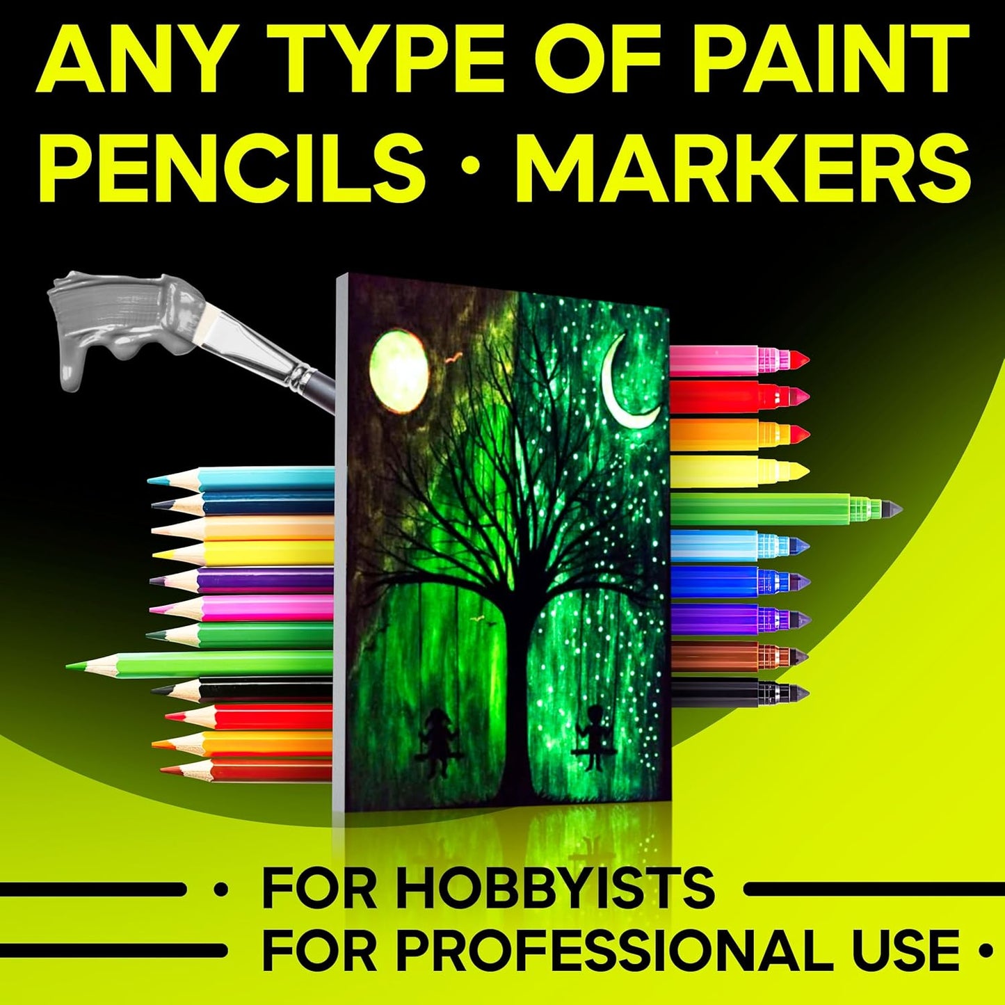 Glow in The Dark Canvas Boards – 2 Pack of 10×14″ Painting Panels – Neon-Ready Art Canvases for Acrylic, Oil & Glow Paints – Creative Gift for Artists, Kids & Decoration