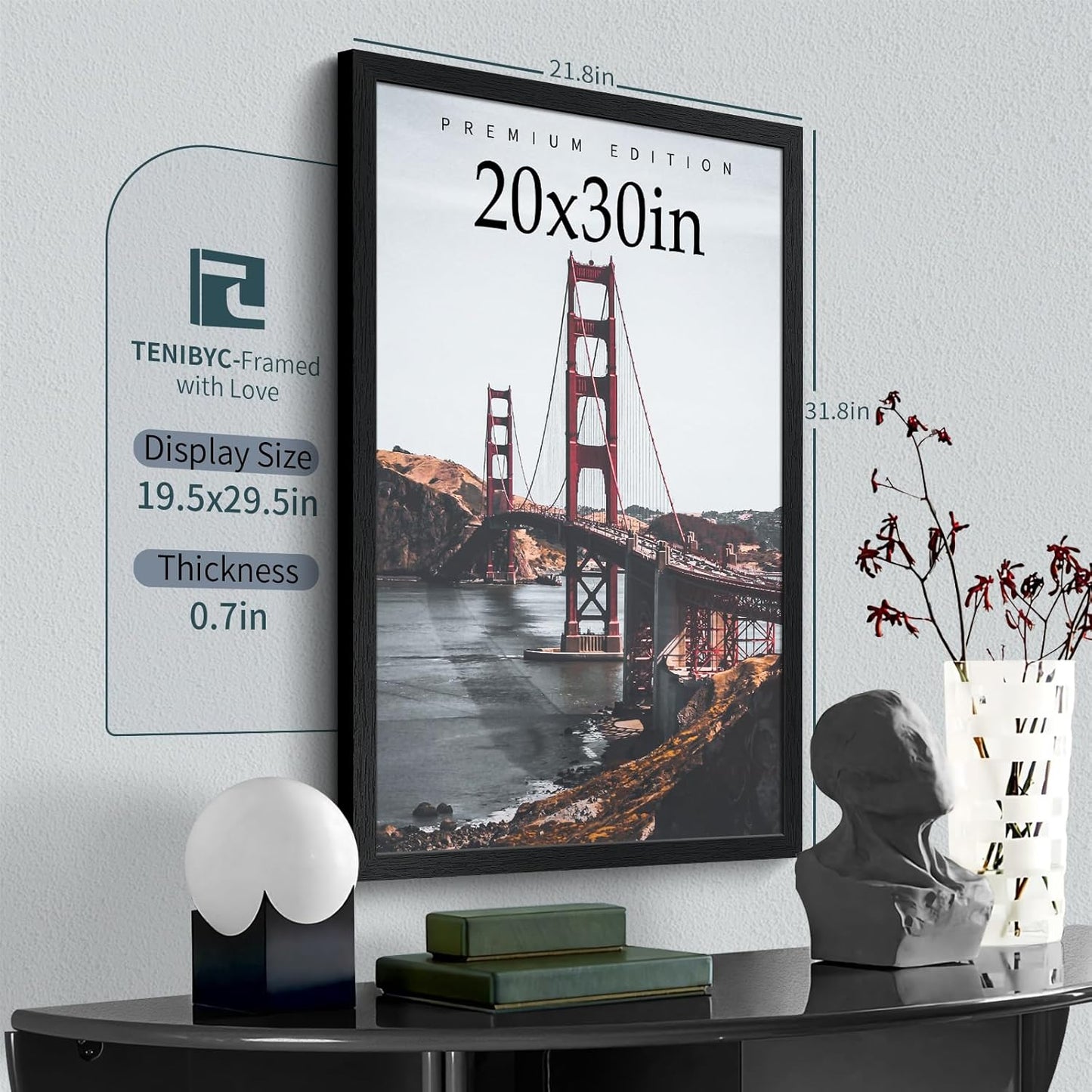 20x30 Poster Frame Set - 3 Pack, Textured Black Solid Wood Picture Frame, Wall Gallery Frame - Wall Hanging