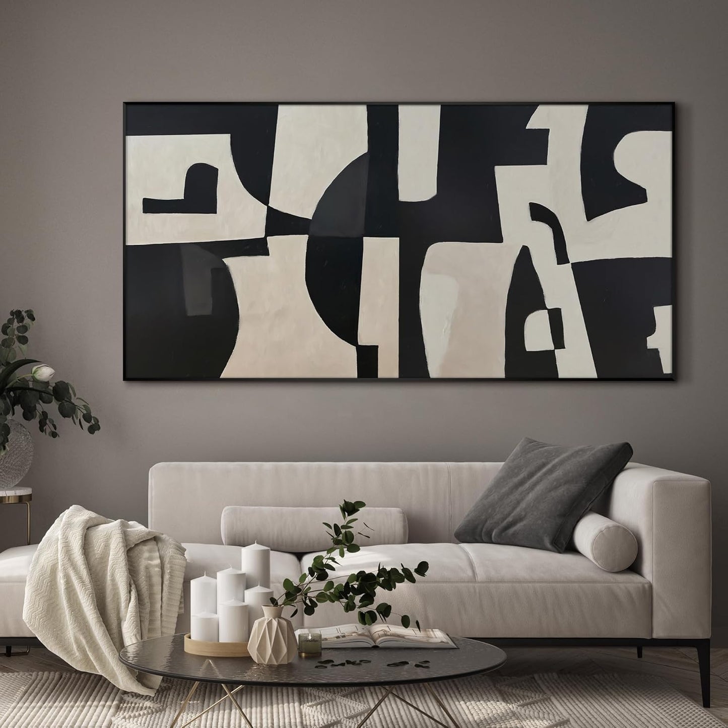SIGNWIN 36"x72" Extra Large Framed Wall Art Black and White Abstract Geometric Design, Minimalist Modern Print for Home Living Room Bedroom Decor (Frame Assembly Required)