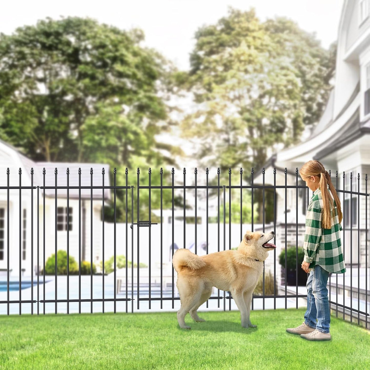 Metal Garden Fence with Gate 42 in H x 11.5 ft L, 1 Gate + 4 Panels Border Fence Panels Animal Barrier for Dogs, No Dig Garden Fencing for Yard Patio Flower Bed Lawn Outdoor, Black