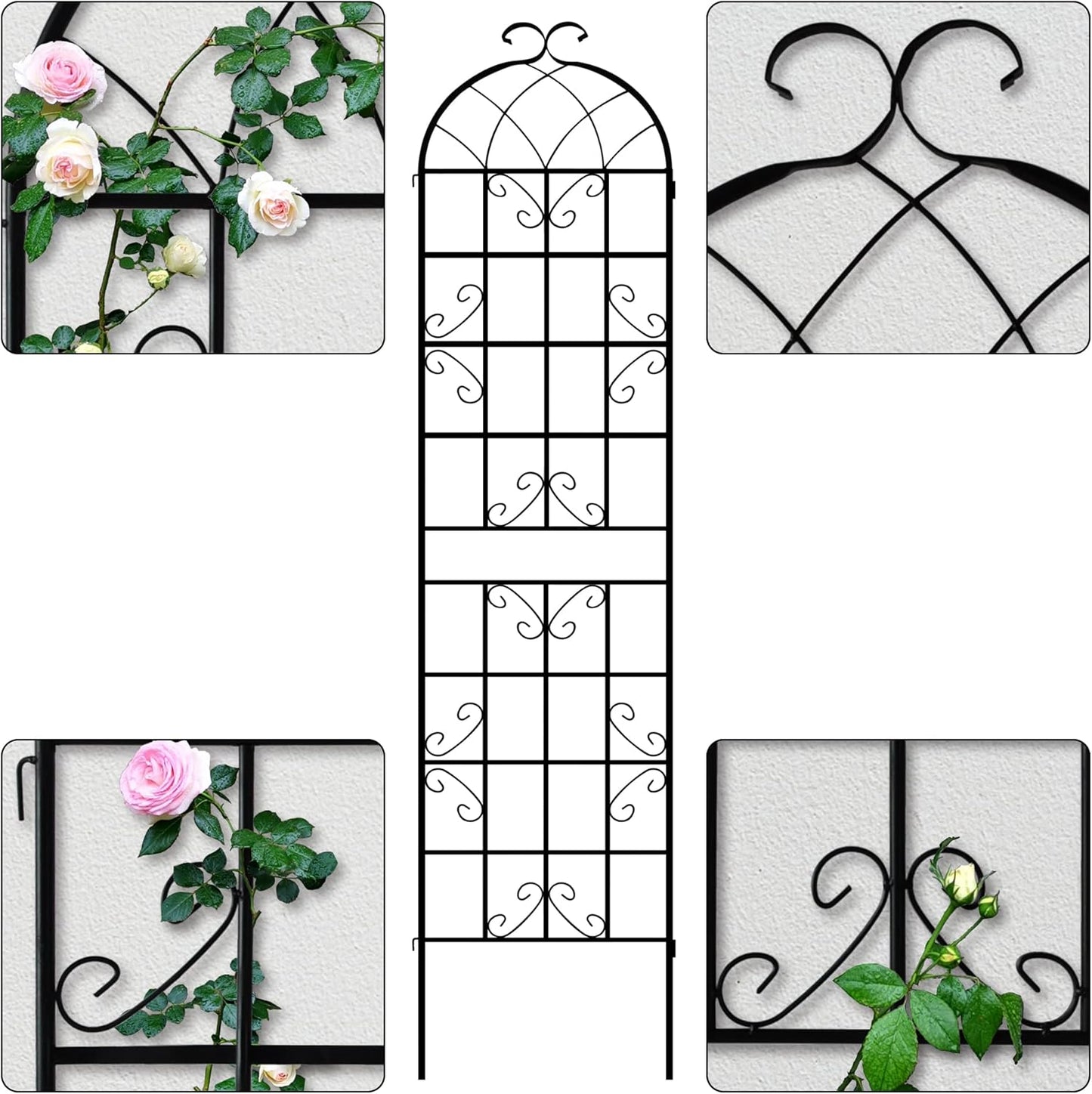 LZRS 2 Pack 87x20in Rustic Iron Arch Decoration Garden Trellis with Black Metal Coating – Perfect for Supporting Climbing Plants Outdoor, Roses, Vines, Flowers, and Vegetables.