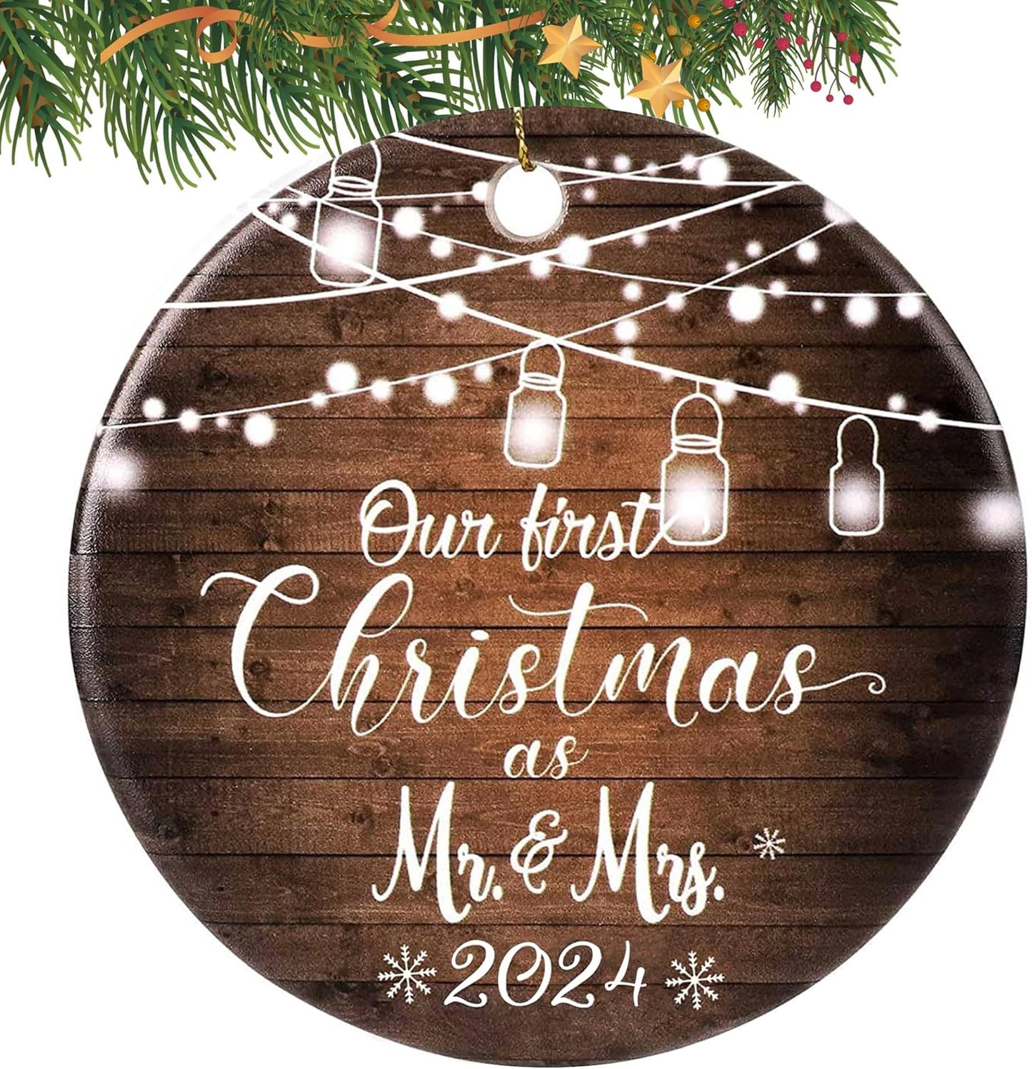 First Christmas Married Ornament 2024, Mr and Mrs Gifts, Wedding Gifts for Couples Unique 2024, Bridal Shower Gift, Just Married Ornaments for Newlywed,Bride