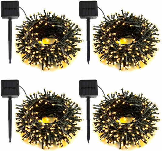 4 Pack Solar String Lights Outdoor, 400 LED Extra-Long 156Ft Solar Lights Outdoor with 8 Lighting Modes, IP65 Waterproof for Garden, Patio, Xmas, Balcony, Tree, Wedding, Party Decor (Warm)