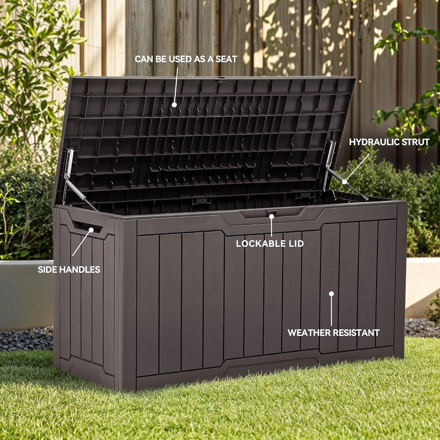 YITAHOME 80 Gallon Outdoor Storage Box, Large Water Resistant Resin Deck Box, Indoor Outdoor Lockable Storage Container for Patio, Garden, Cushions, Tools, Equipment (Dark Brown)