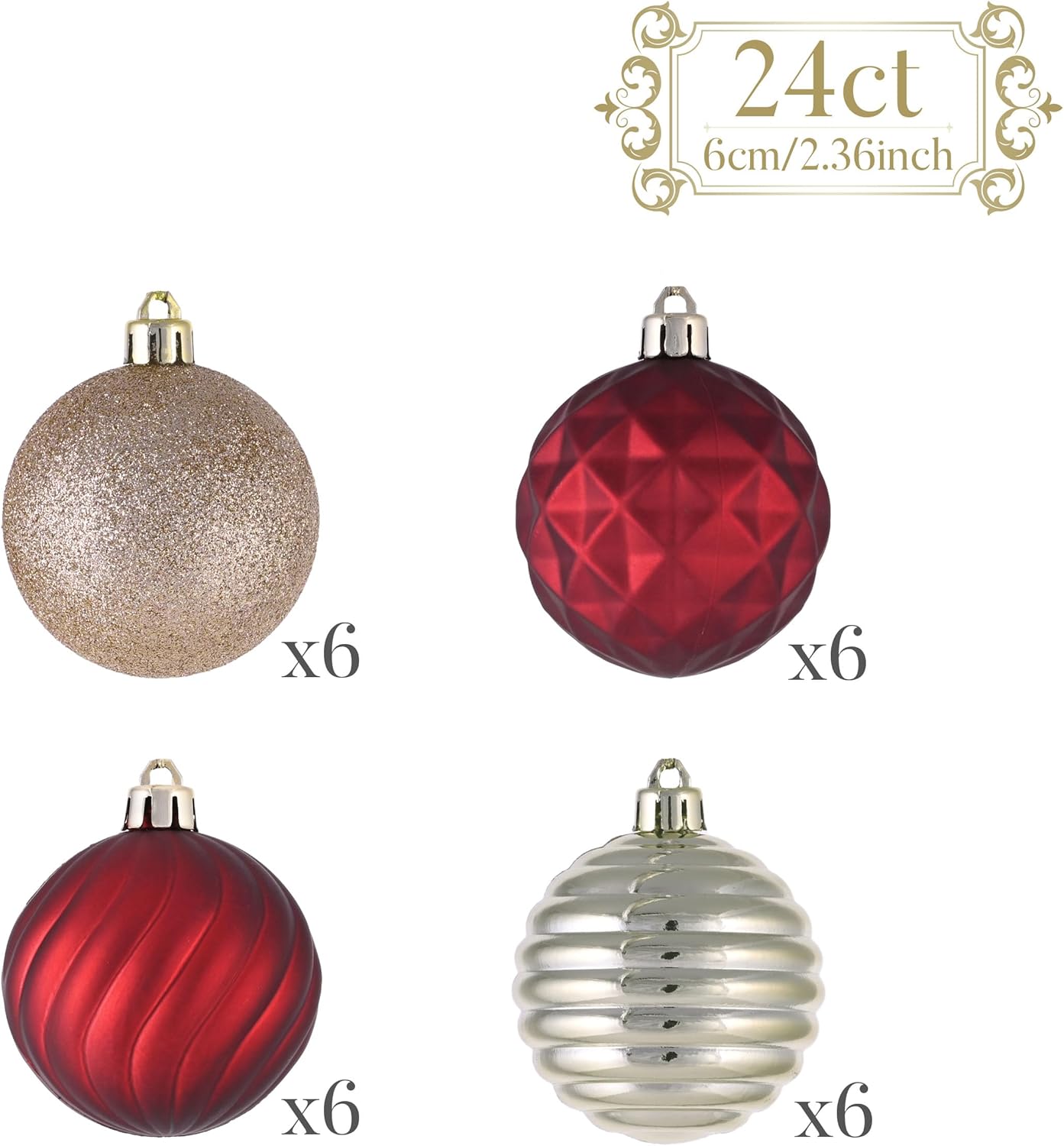 Valery Madelyn Christmas Ornaments Tree Decorations Set for Fall Halloween, 24ct Burgundy Red Gold Shatterproof Ball Ornaments, 2.36" Hanging Ornament Bulk for Xmas Holiday Party Decor