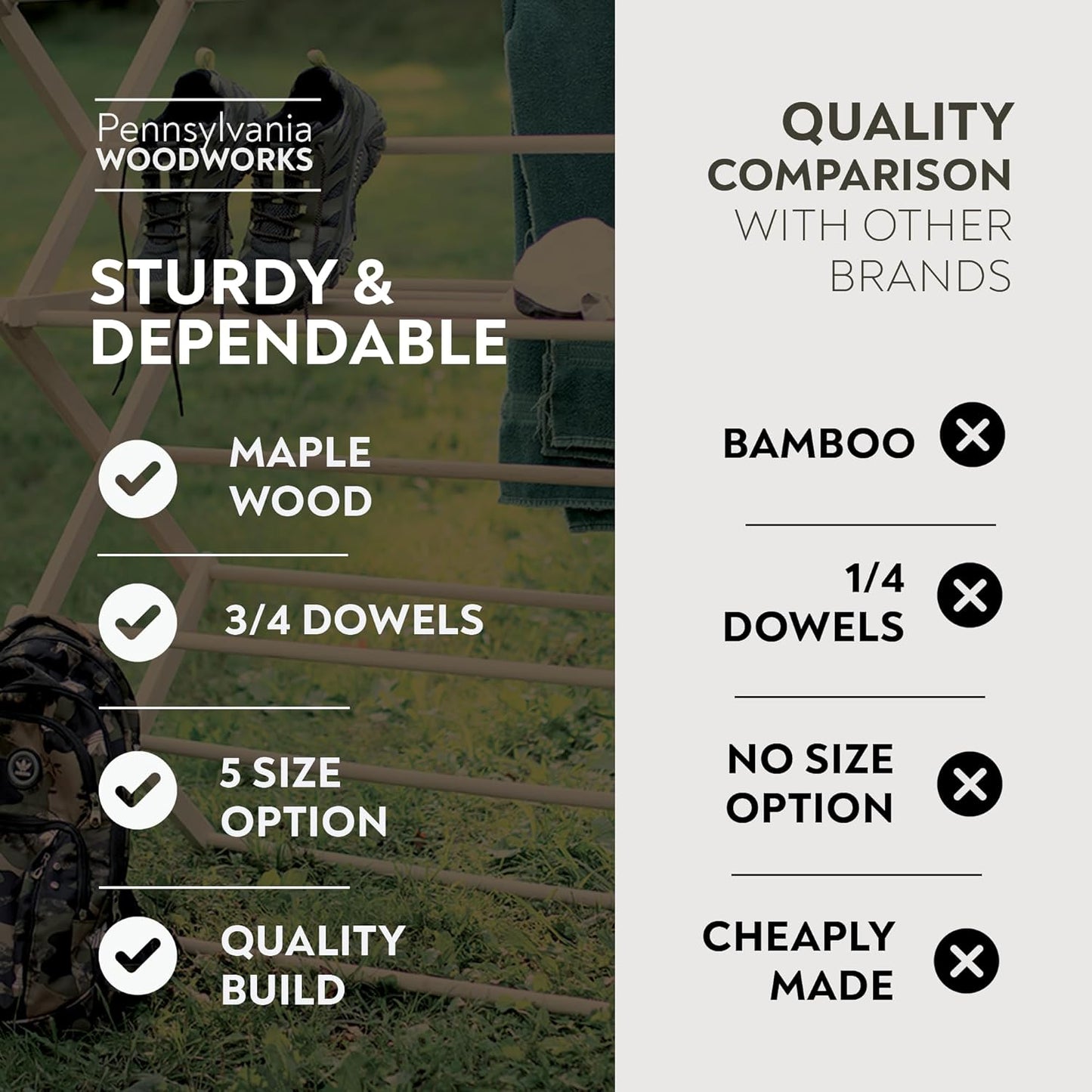 Pennsylvania Woodworks Clothes Drying Rack: Solid Maple Hardwood Laundry Rack for Bedding, Blankets, Towels & More, Heavy Duty, Folding Drying Rack Made in USA, No Assembly Needed, Extra Large