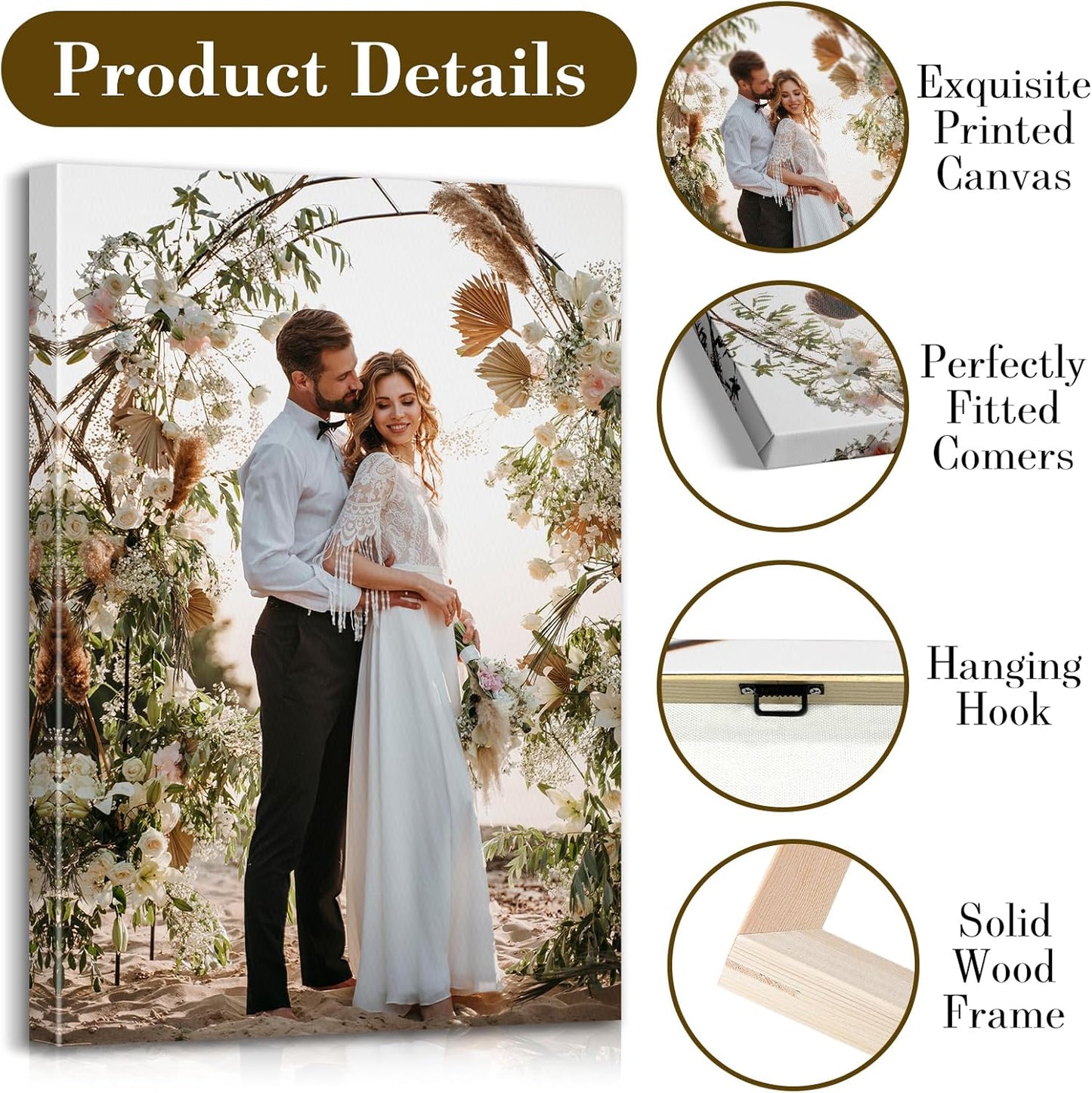 Custom Canvas Prints with Your Photos - Personalized Pictures Print, Customized Photo Gifts, Wall Art Poster Canvas Printing for Wedding, Family, Baby, Pets, Home Office Decor, Wrapped Frame 24x12