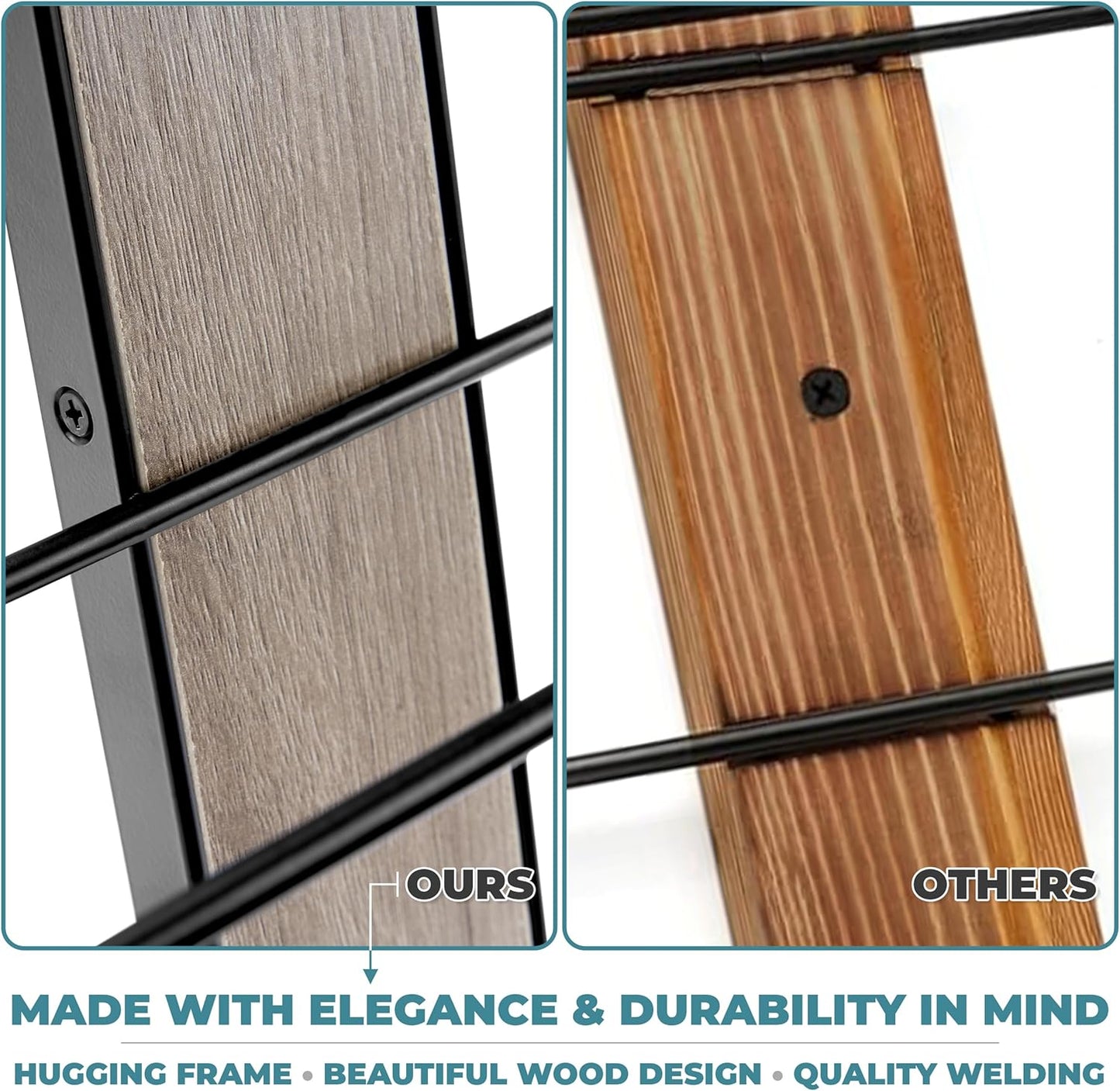 Sorbus Wall Mounted Wine Rack - Wood Wine Rack Wall Mounted for Bottles, Liquor, Champagne - Black Metal Wine Bottle Holder for Home Bar (Set of 3)