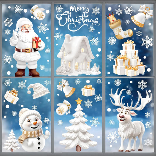 Bloss Christmas Window Clings for Glass Windows,190pcs Snowflake/Snowman Christmas Decorations Indoor Window Stickers,3D Navidad Decoración Window Decals,Adornos de Navidad for Xmas Decor