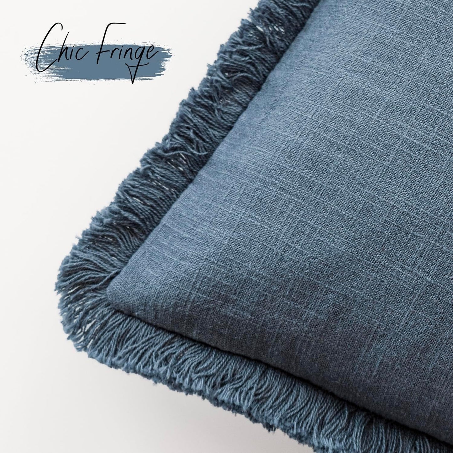 Foindtower Set of 2 Decorative Linen Fringe Throw Pillow Covers Cozy Farmhouse Cushion Cover with Tassels Accent Pillowcase for Couch Chair Sofa Bed Living Room Home Decor,24×24 Inch,Dark Blue