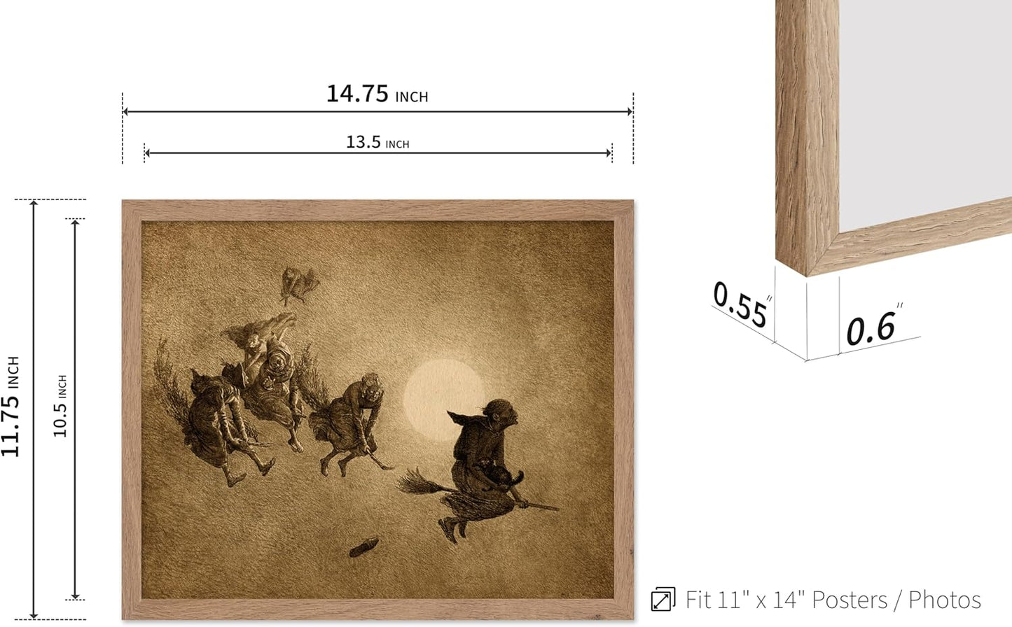 Poster Master Vintage William Holbrook Beard Poster - Retro Occult Print - Gift for Gothic, Horror Fan - The Witches Ride, Pagan, Goth, Magic - Wall Decor for Bedroom, Dorm, 11x14 Beige Framed