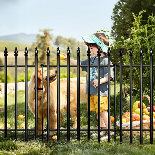 Metal Garden Fence 32 in H x 24 in W 5 Panels (4 Panels + 1 Gate) Total Length 10 ft, No Need Dig Rustproof Animal Barrier Fencing Border Fence for Dog, Patio,Yard, Landscape, Flower Bed