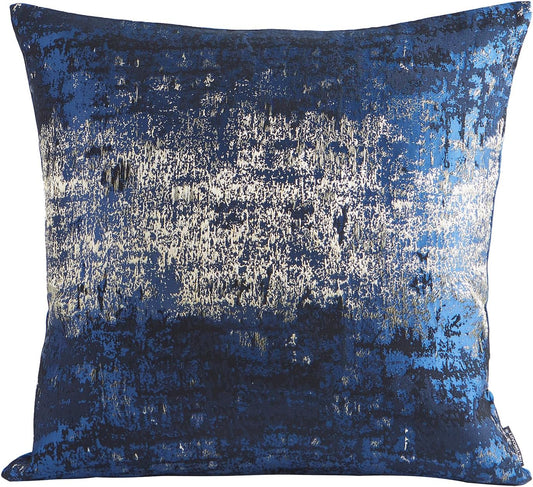 THE-TINOART Navy Gold Jacquard Modern Pillow Cover 20x20 - Reversible Design with Gold Thread Embroidery, Luxury Velvet Back for Sofa & Bed Decor