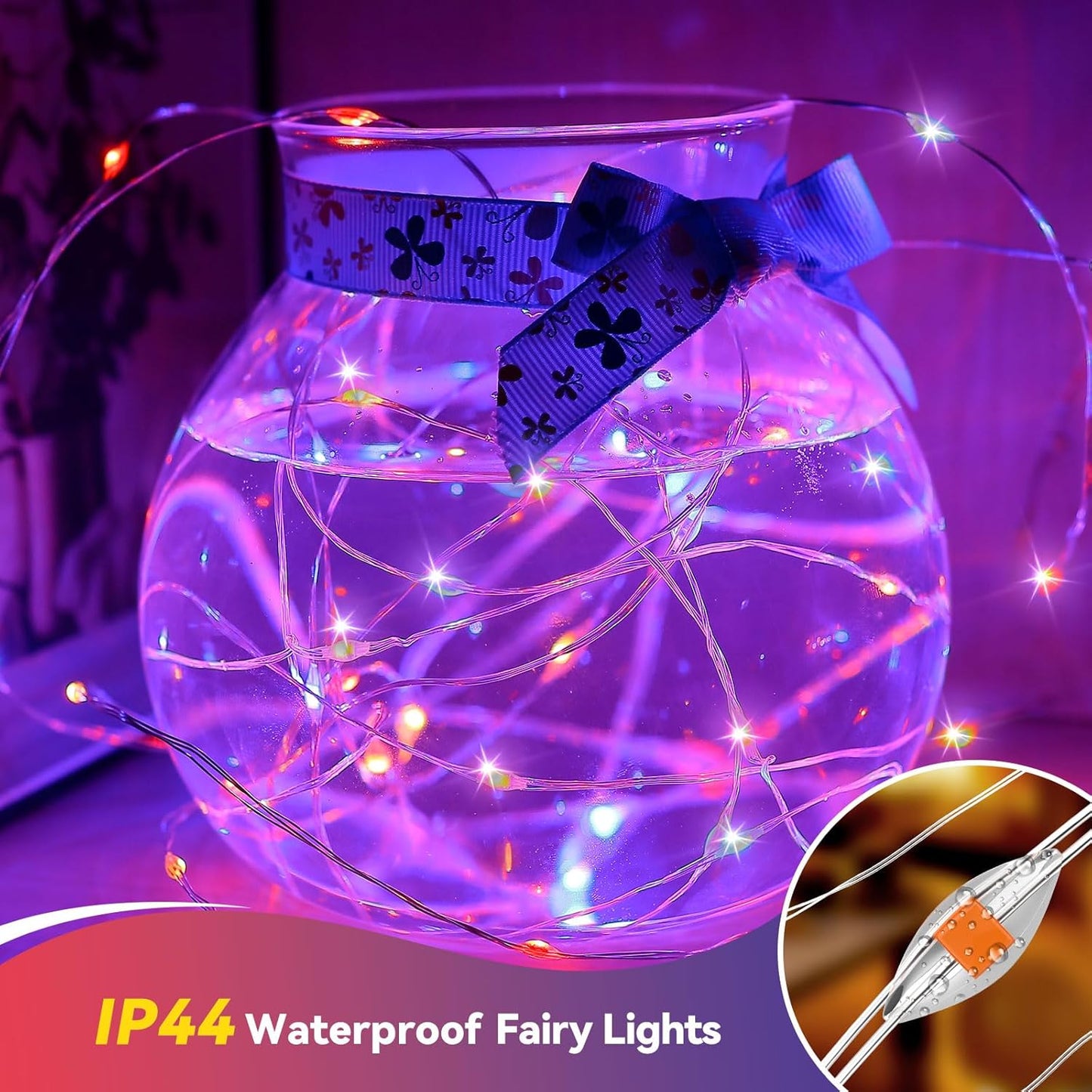 4 Pack 60LED Halloween Fairy Lights Battery Operated - 20FT Twinkle Lights with 2 Lighting Modes Indoor, Waterproof Led Fairy String Lights for Christmas, Bedroom, Dorm, DIY Decor, Purple & Orange