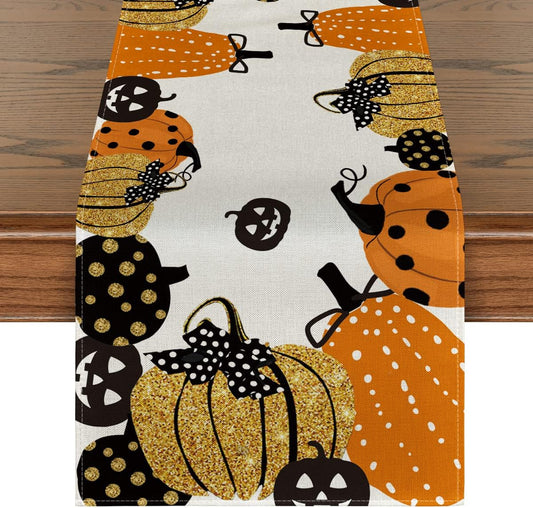 Artoid Mode Halloween Jack-O-Lantern Pumpkin Table Runner, Holiday Kitchen Dining Table Decoration for Indoor Outdoor Home Party Decor 13 x 48 Inch