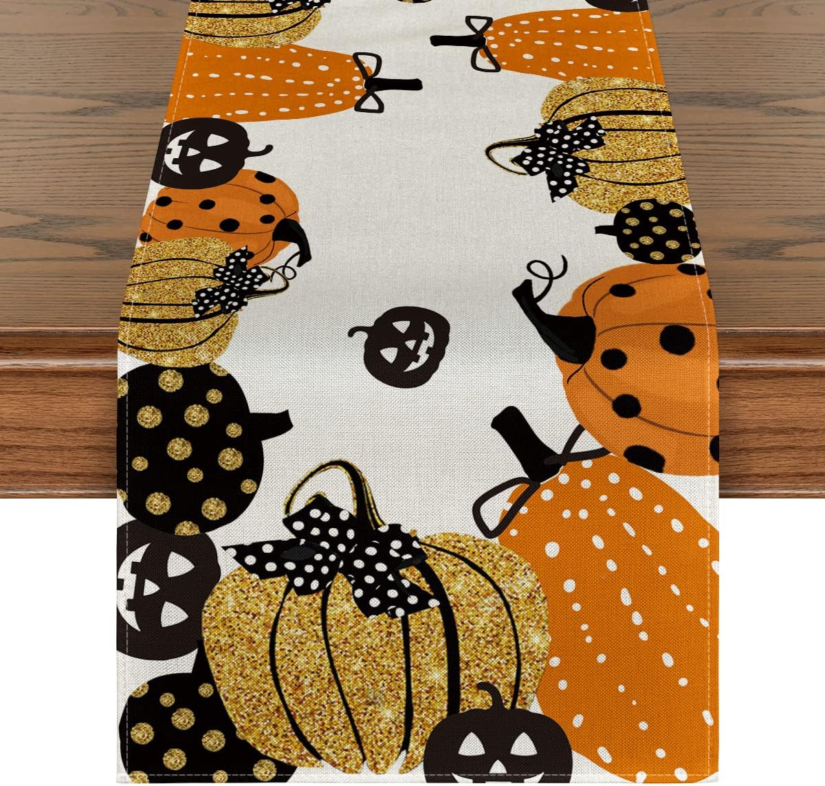 Artoid Mode Halloween Jack-O-Lantern Pumpkin Table Runner, Holiday Kitchen Dining Table Decoration for Indoor Outdoor Home Party Decor 13 x 36 Inch