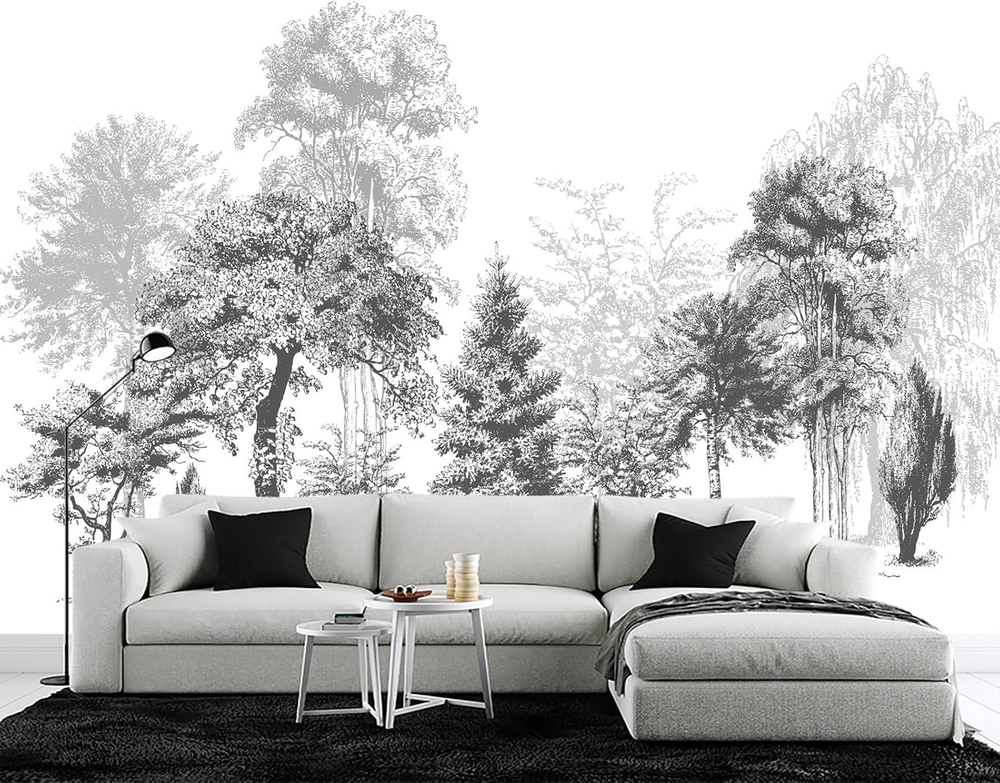 Black and White Oil Painting Forest Wall Mural Wallpaper for Bedroom 103" x 69"