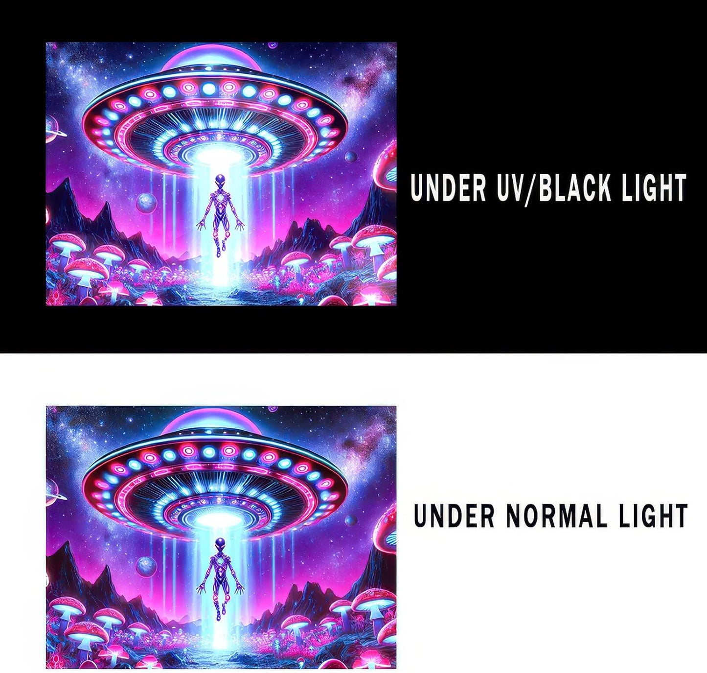 BlissYard Black Light Tapestry UFO Encounter Fluorescent Wall Hanging Tapestry 78x59 Inches Bedroom, Living Room, Themed Events