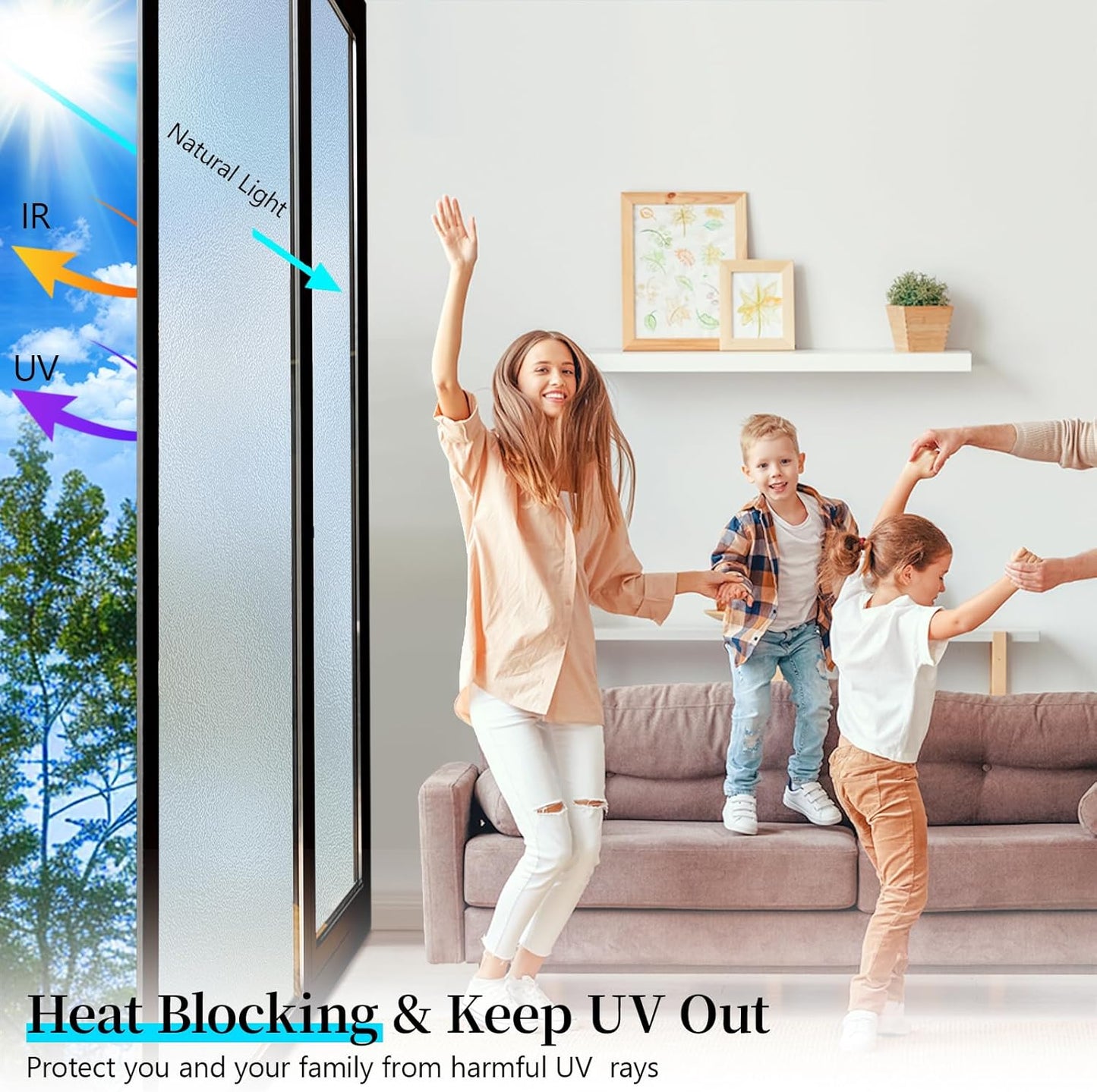 Niviy Frosted Glass Window Privacy Film 35.4 inch x 157 inch Window Frosting Film Static Cling UV Sun Blocking Bathroom Door Decorative Contact Paper for Windows