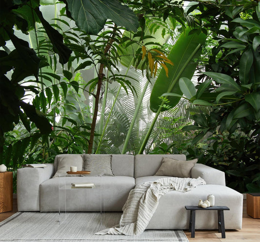 Tropical Jungle Green Leaf Mural Wallpaper for Bedroom Living Room (Not Peel n' Stick)