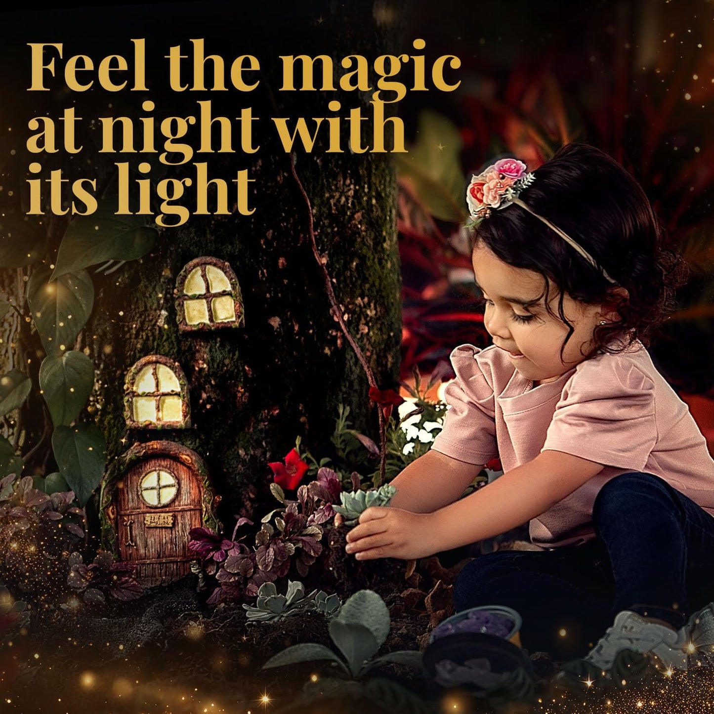 Fairy Door and Windows – Glow in The Dark Yard Art Sculpture Decoration for Kids Room, Wall and Trees Outdoor | Miniature Garden Outdoor Decor Accessories with Bonus Fairy Lantern