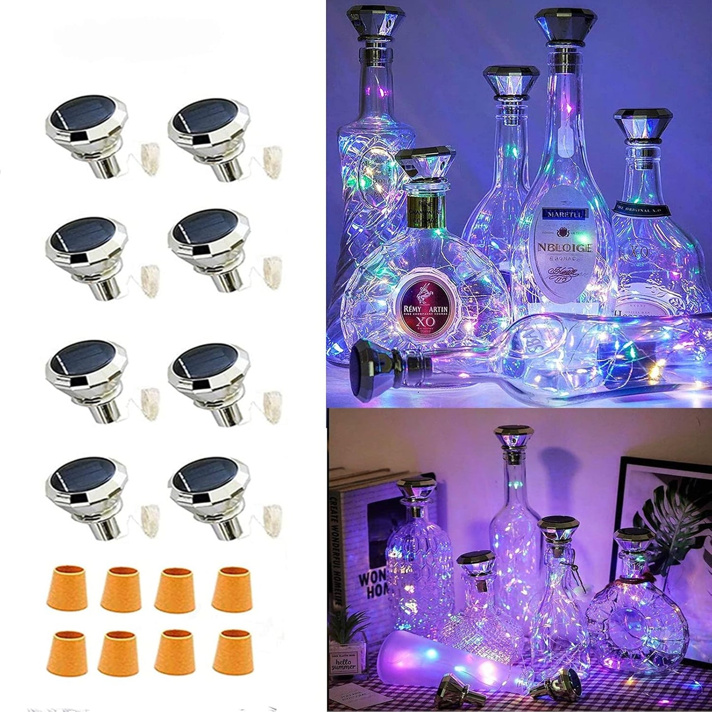 Solar Wine Bottle Lights Outdoor, Cork Lights for Wine Bottles Waterproof, Fairy Lights Solar for Wedding Party Garden Patio Pathway Decor, Suitable for Most Wine Bottle Mouths-MultiColor (8 Pack)