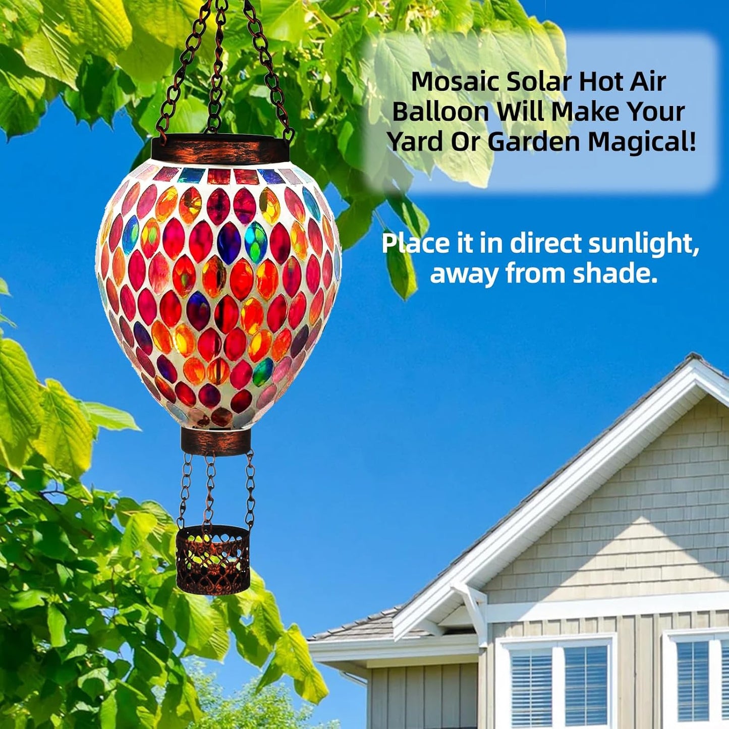 VOREEN Hot Air Balloon Solar Lantern, Mosaic Solar Outdoor Hanging Wind Light, Waterproof, Patio Festive Decor, Gift for Mom Wife Friend, Red
