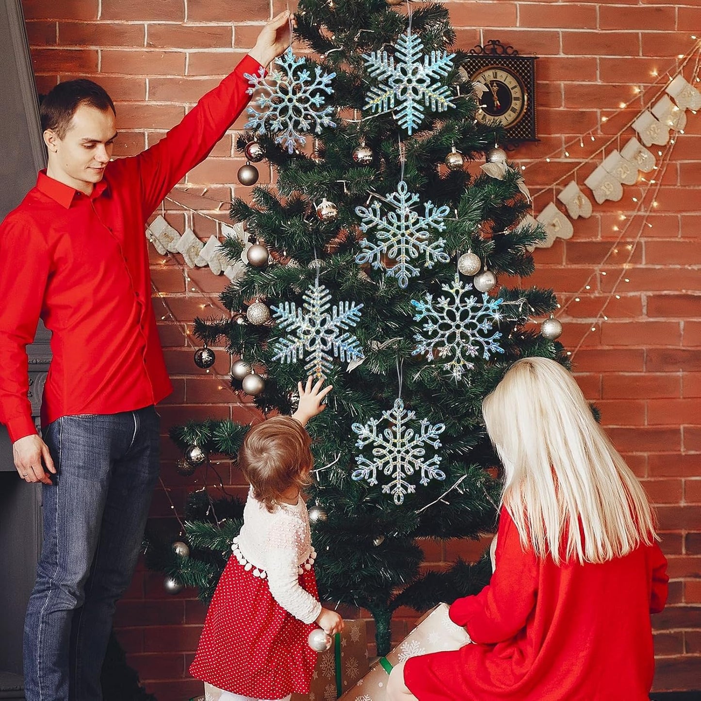 Winter Wonderland Frozen Birthday Party Decoration Large Snowflake Ornament Clearance- 6pcs 11.8”Large Iridescent Hanging Snowflakes Christmas Ornaments for Christmas Tree Outdoor Xmas Decor Supplies