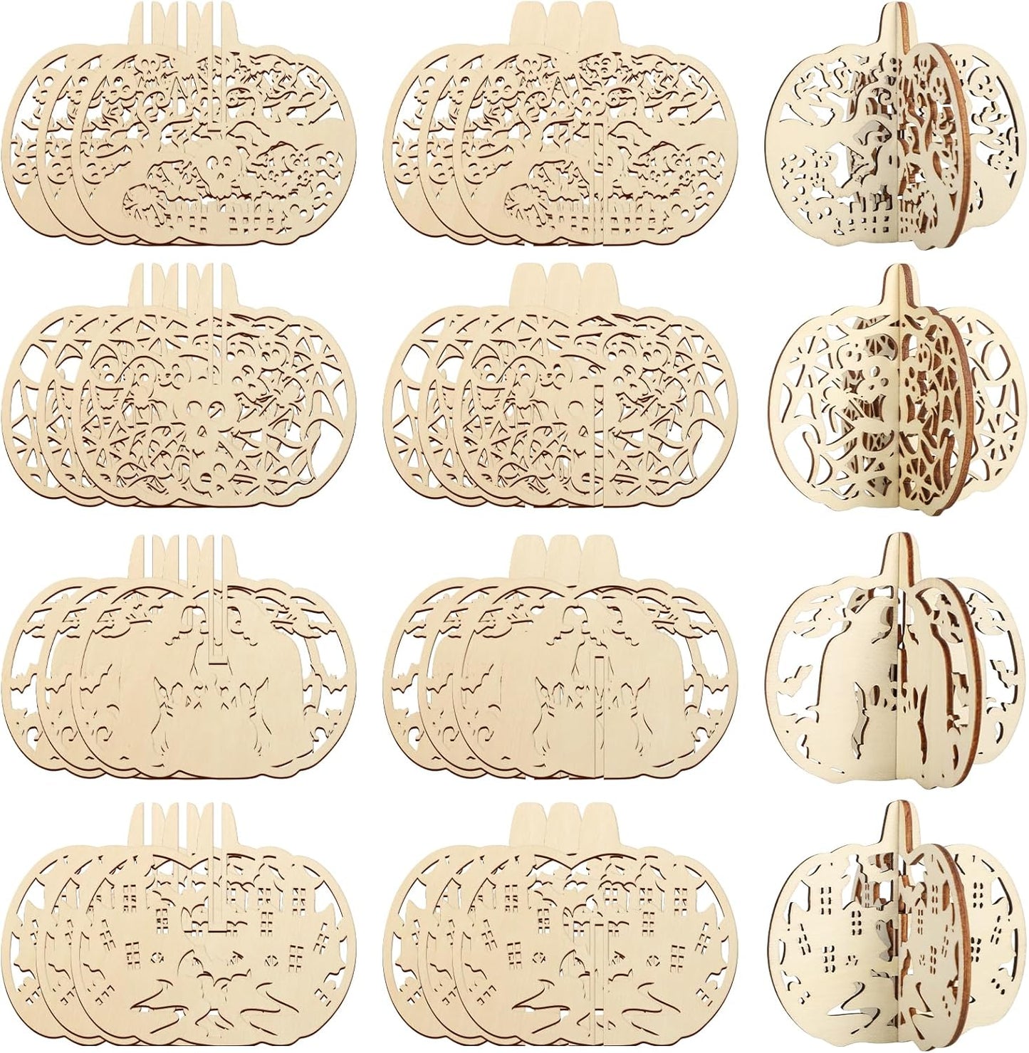 COCHIE DIY 3D Halloween Pumpkin Wood Crafts to Paint for Kids Adults, Paintable Unfinished Wooden Slices for Craft, Cutouts Ornaments for Painting Decorations (24 PCS)